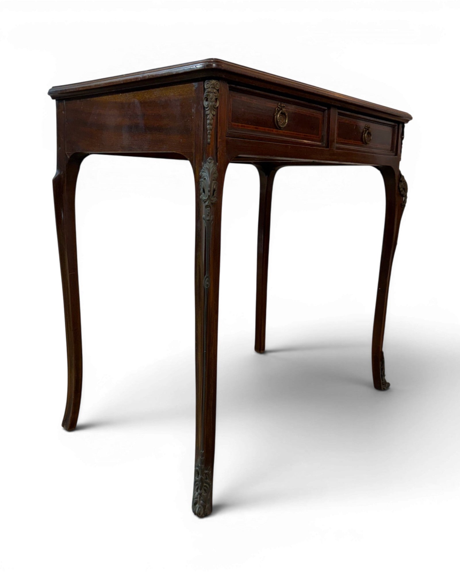1920s Mini Glass Top Mahogany Desk with 2 Drawers - Surround Living - 6