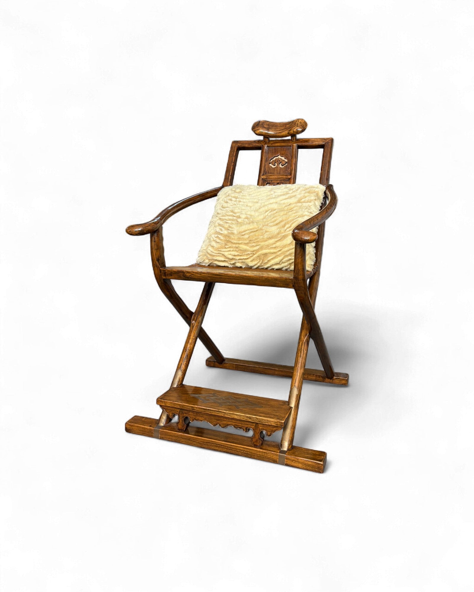 Chinese Folding Horseshoe Chair with Carved Back (Jiaoyi 交椅) - Surround Living - 5