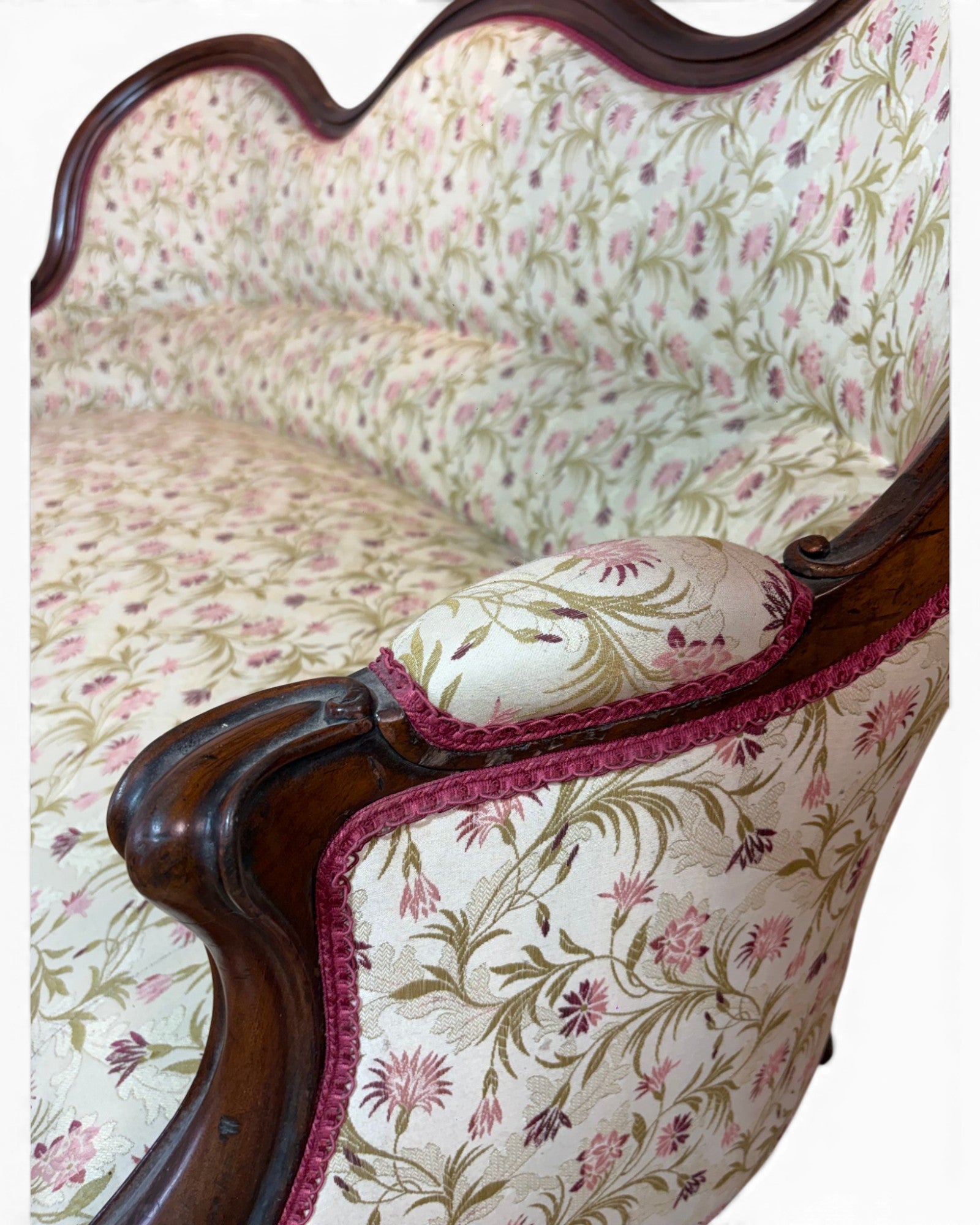 Louis Philippe Style Walnut Floral Cushion Couch (1 of 2) - Surround Living - 20