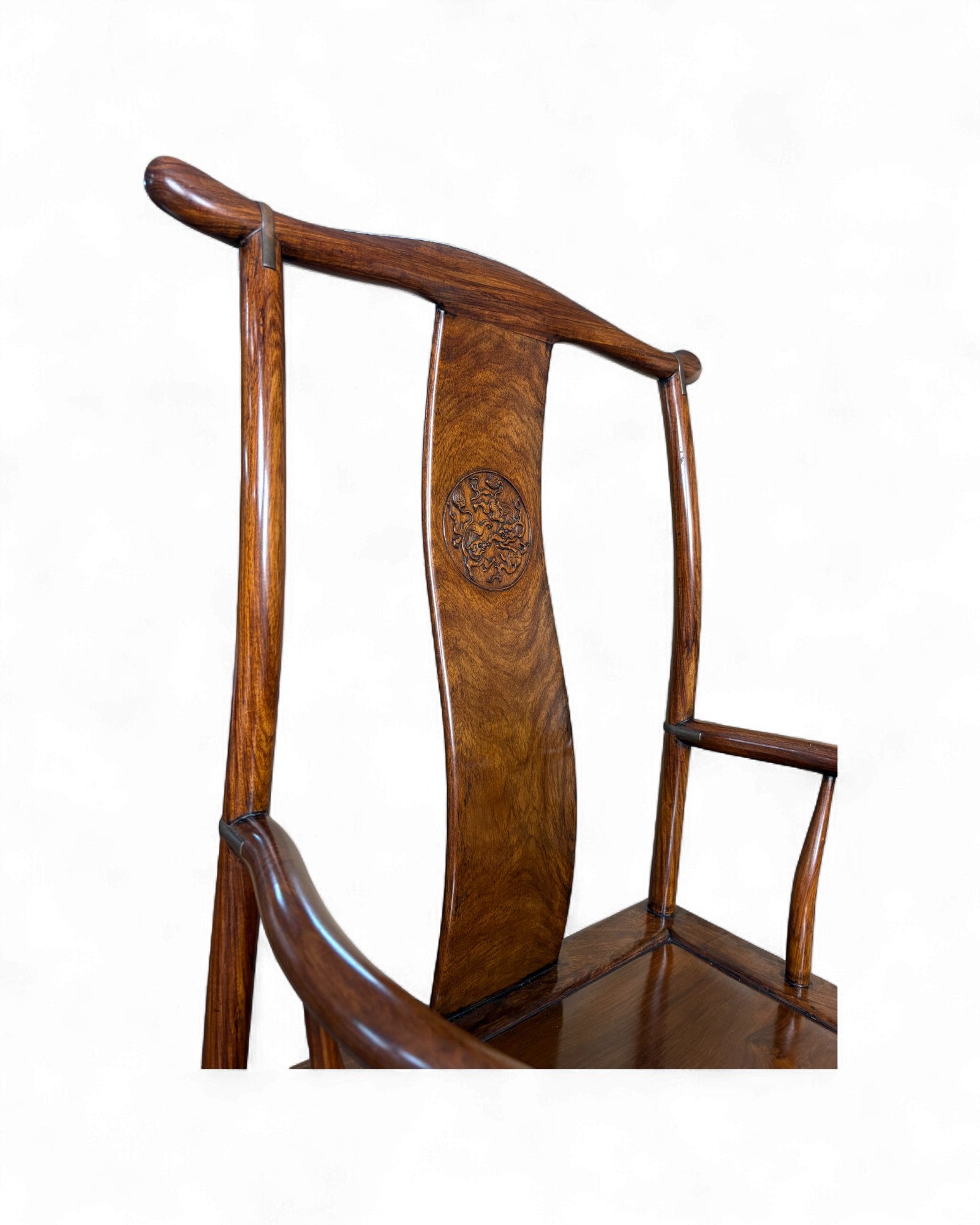 Chinese Official’s Hat Chair in Guan Mao Yi Wood with Carved Roundel - Surround Living - 8