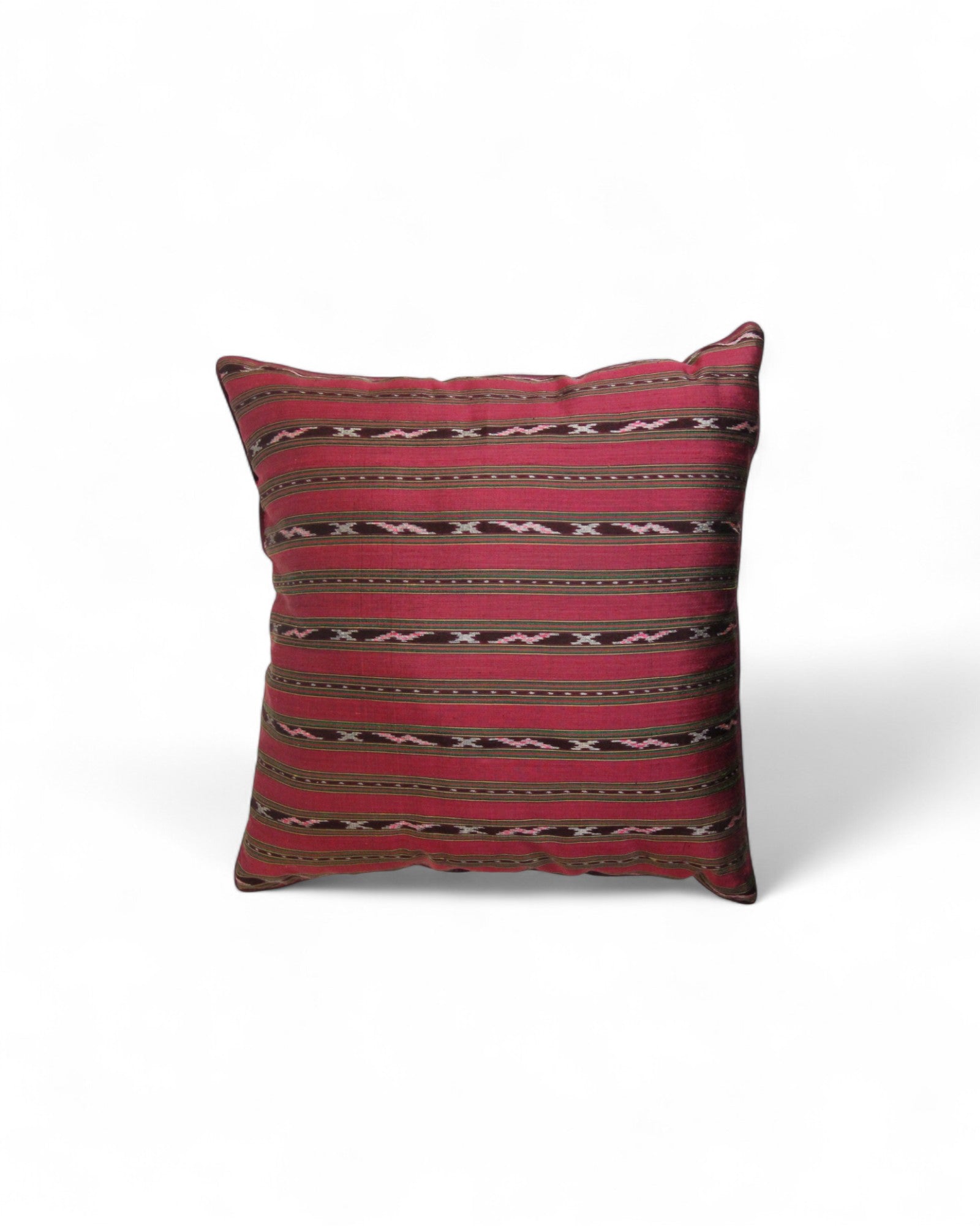 Handwoven Mudmee Silk Feat. Flat Piping Square Cushion - Burgundy