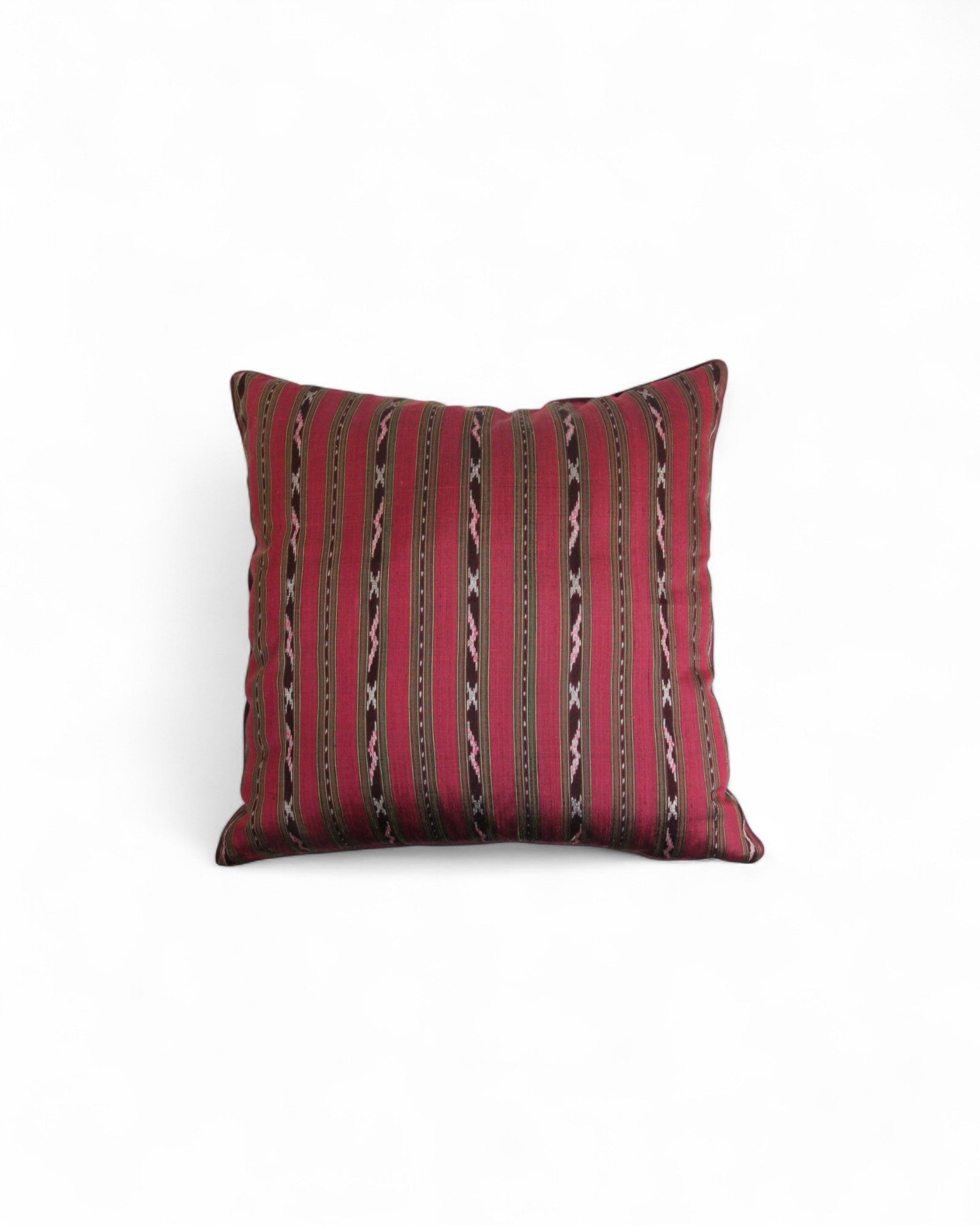 Handwoven Mudmee Silk Feat. Flat Piping Square Cushion - Burgundy