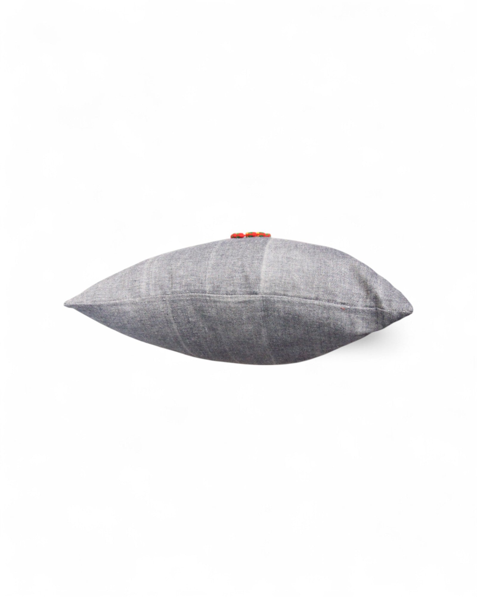 Lumbar Cushion with Indigo Wax Print Centre Feat. Embroidered "Flowers" - Red Piping