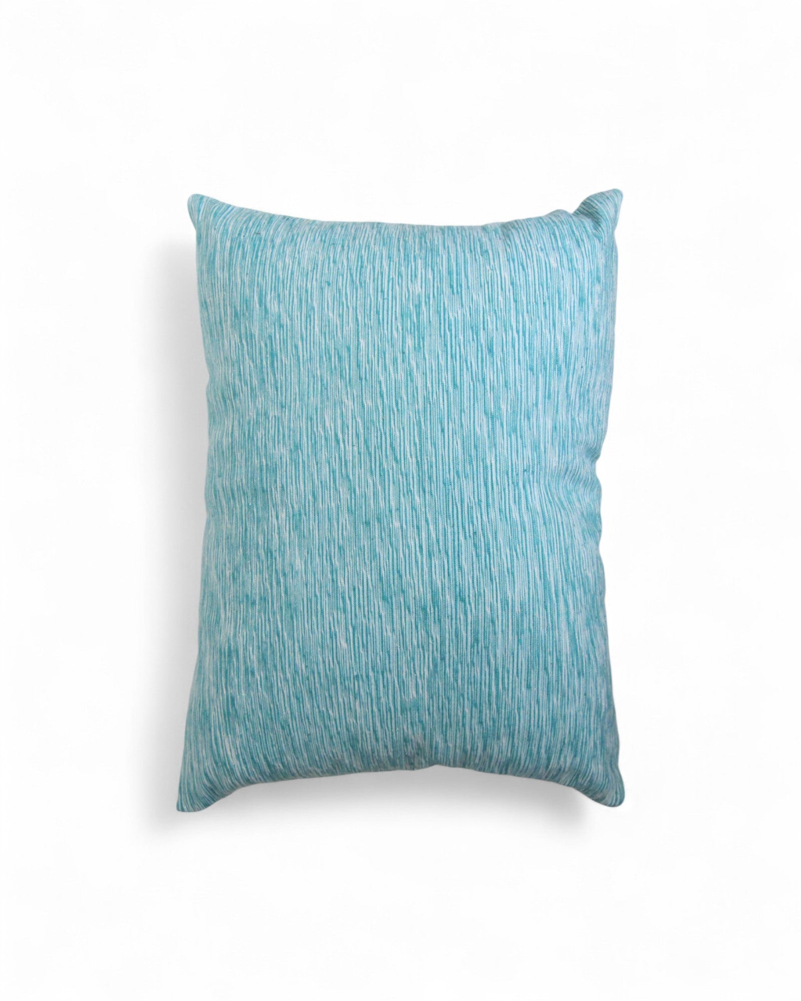 Lumbar Cushion Feat. Indigo Wax Print, Red Embroidered "Flowers" - Seafoam Blue