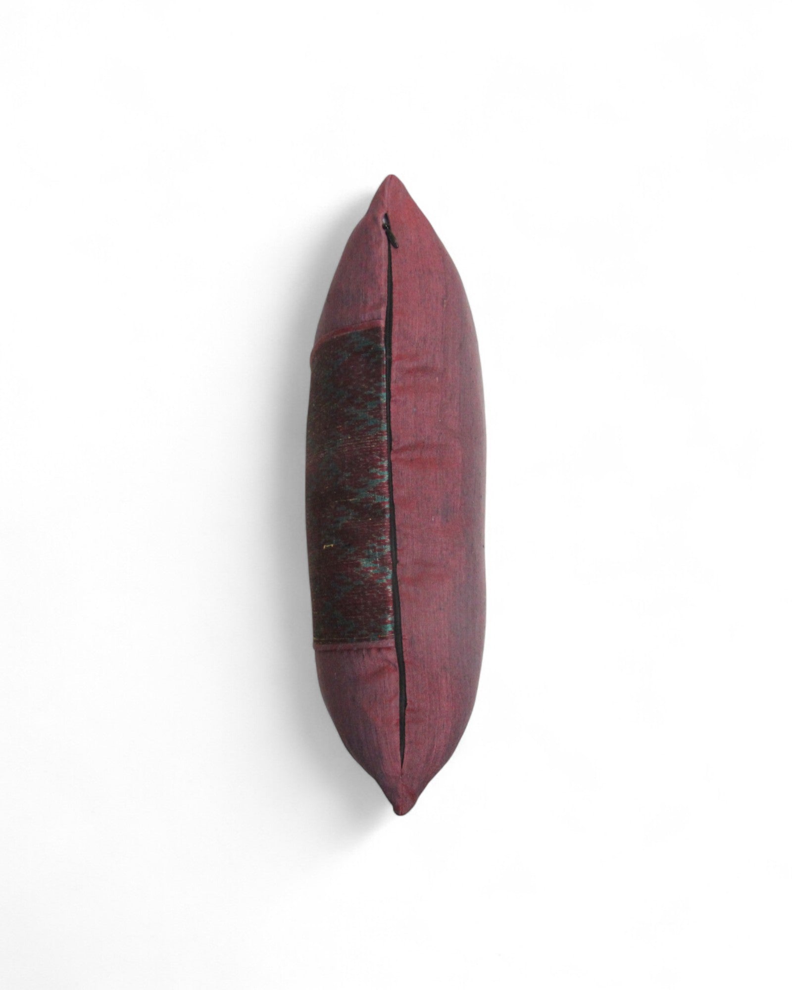 Lumbar Cushion in Handwoven Silk & Mudmee Silk Centre - Maroon Silk
