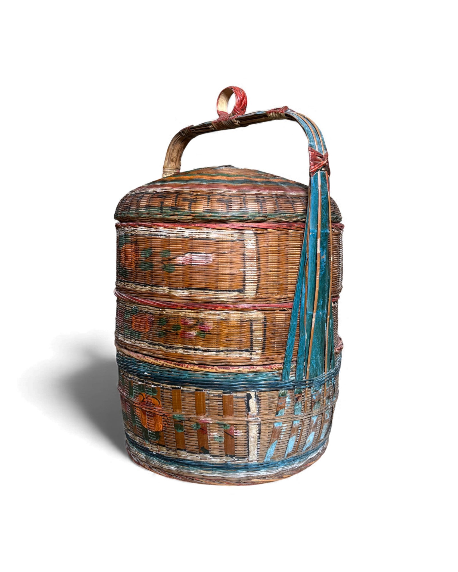 Stacked Woven Basket Carrier (Multi - Tiered lidded basket) 4 Tiers - Surround Living - 2
