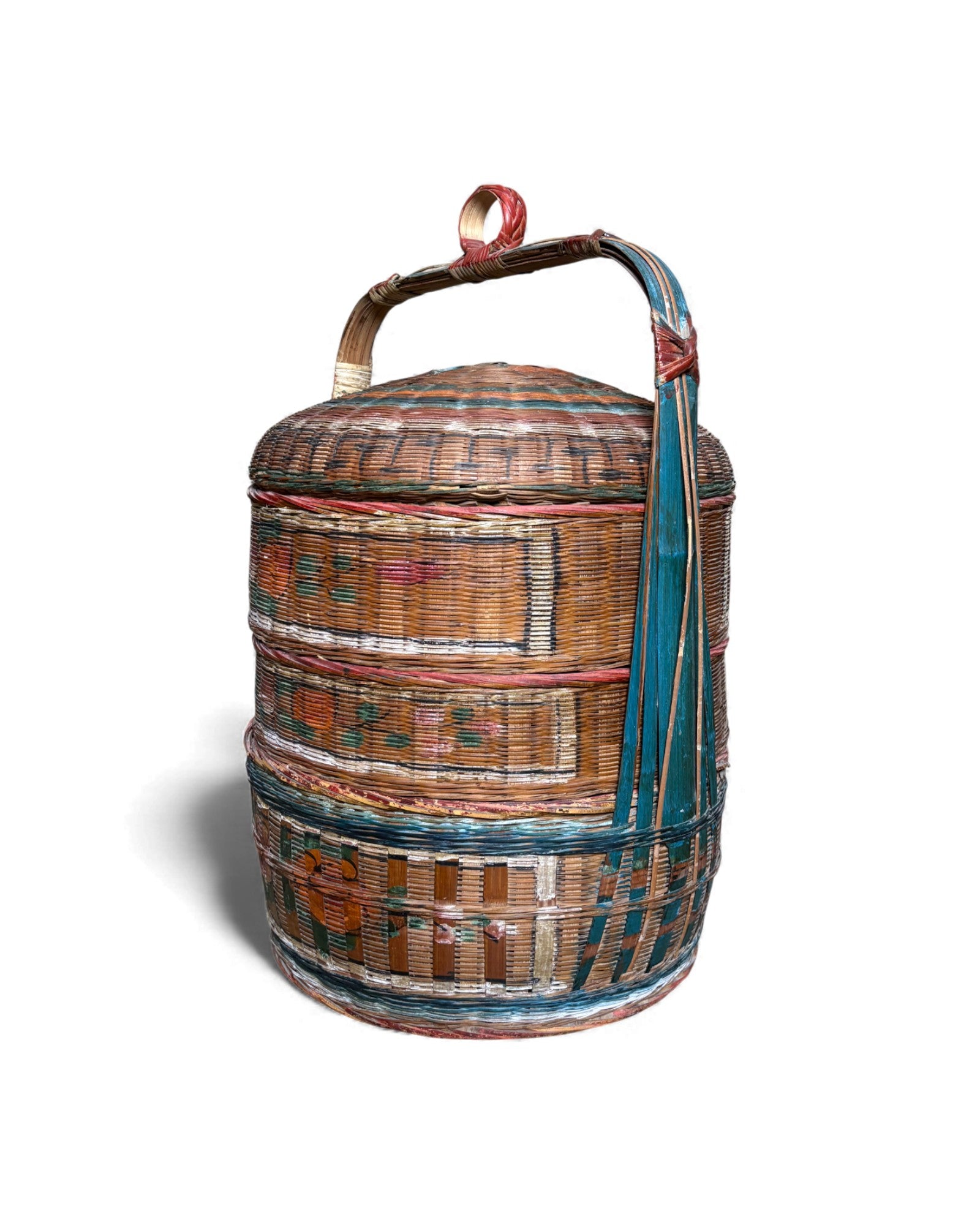 Stacked Woven Basket Carrier (Multi - Tiered lidded basket) 4 Tiers - Surround Living - 5