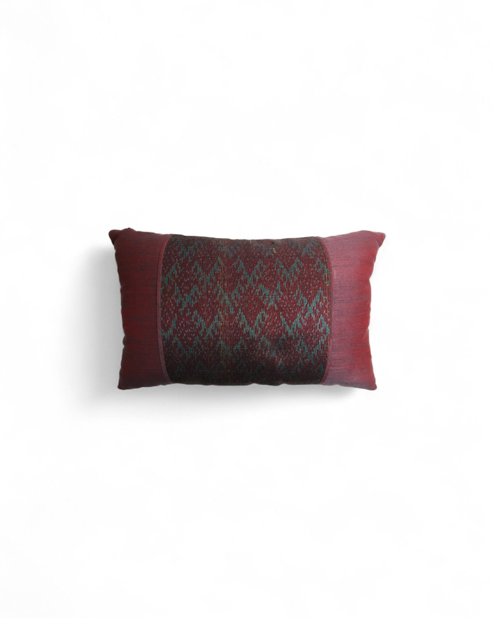 Lumbar Cushion in Handwoven Silk & Mudmee Silk Centre - Maroon Silk