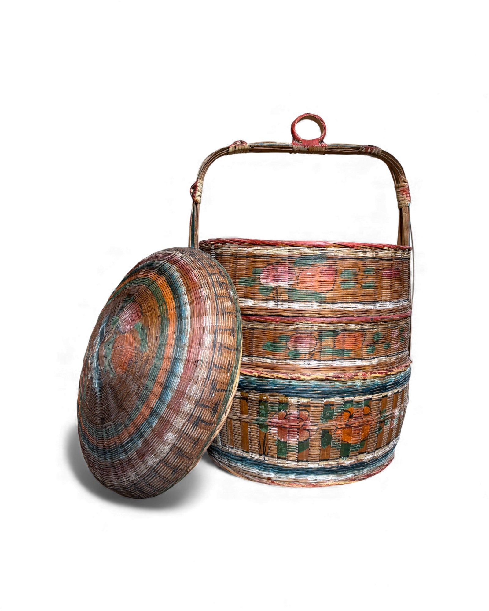 Stacked Woven Basket Carrier (Multi - Tiered lidded basket) 4 Tiers - Surround Living - 9