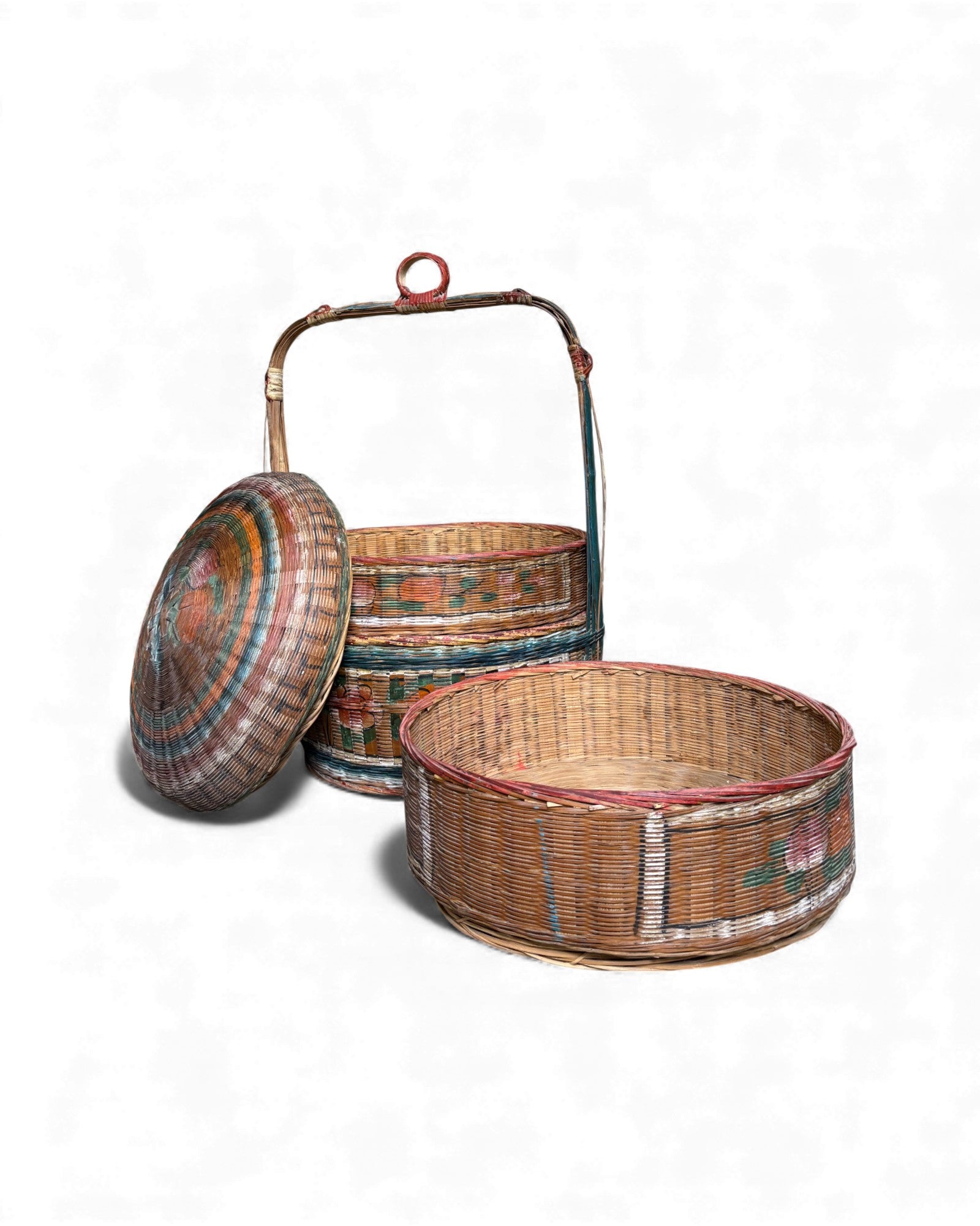 Stacked Woven Basket Carrier (Multi - Tiered lidded basket) 4 Tiers - Surround Living - 10