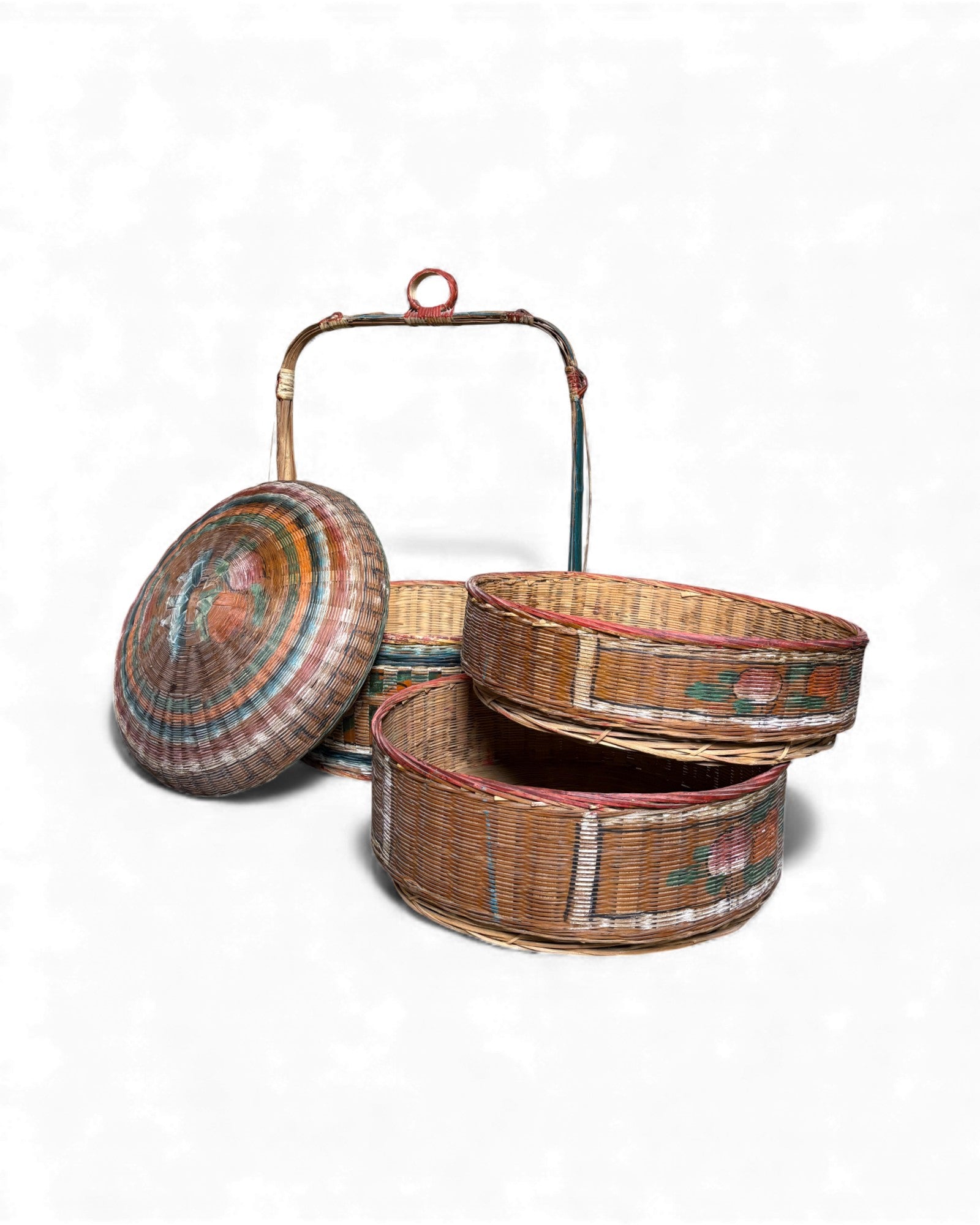 Stacked Woven Basket Carrier (Multi - Tiered lidded basket) 4 Tiers - Surround Living - 11