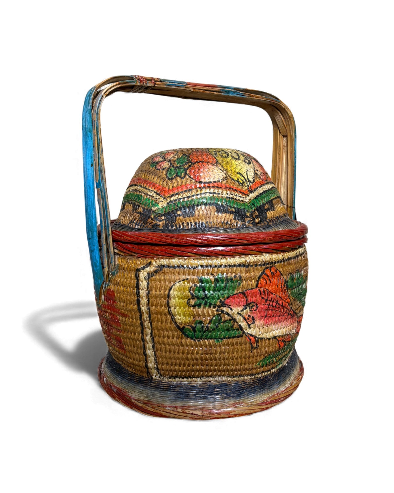 Decorated Woven Lidded Basket with Handle M - Surround Living - 4