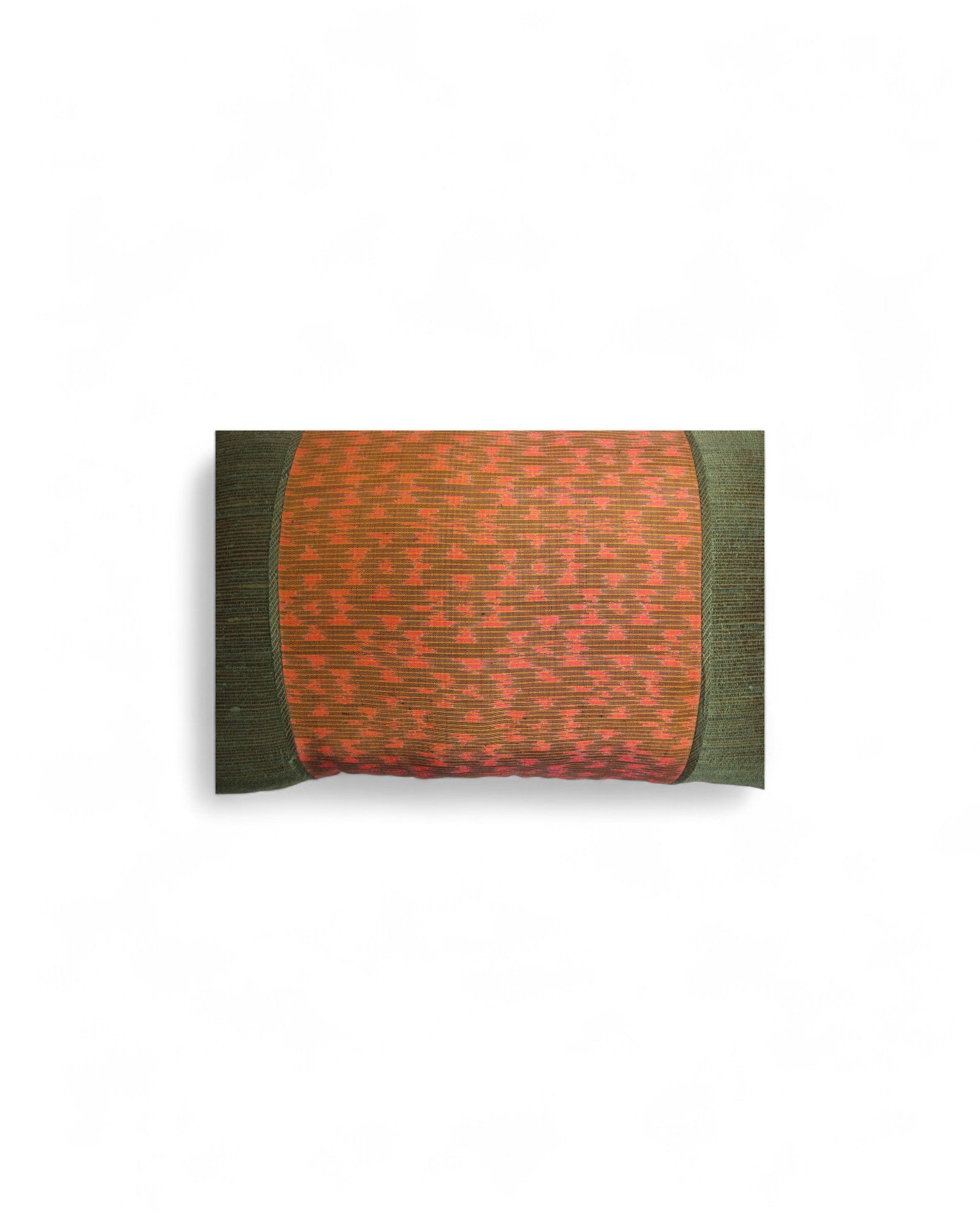 Lumbar Cushion in Handwoven Silk & Mudmee Silk Centre - Olive Green & Orange