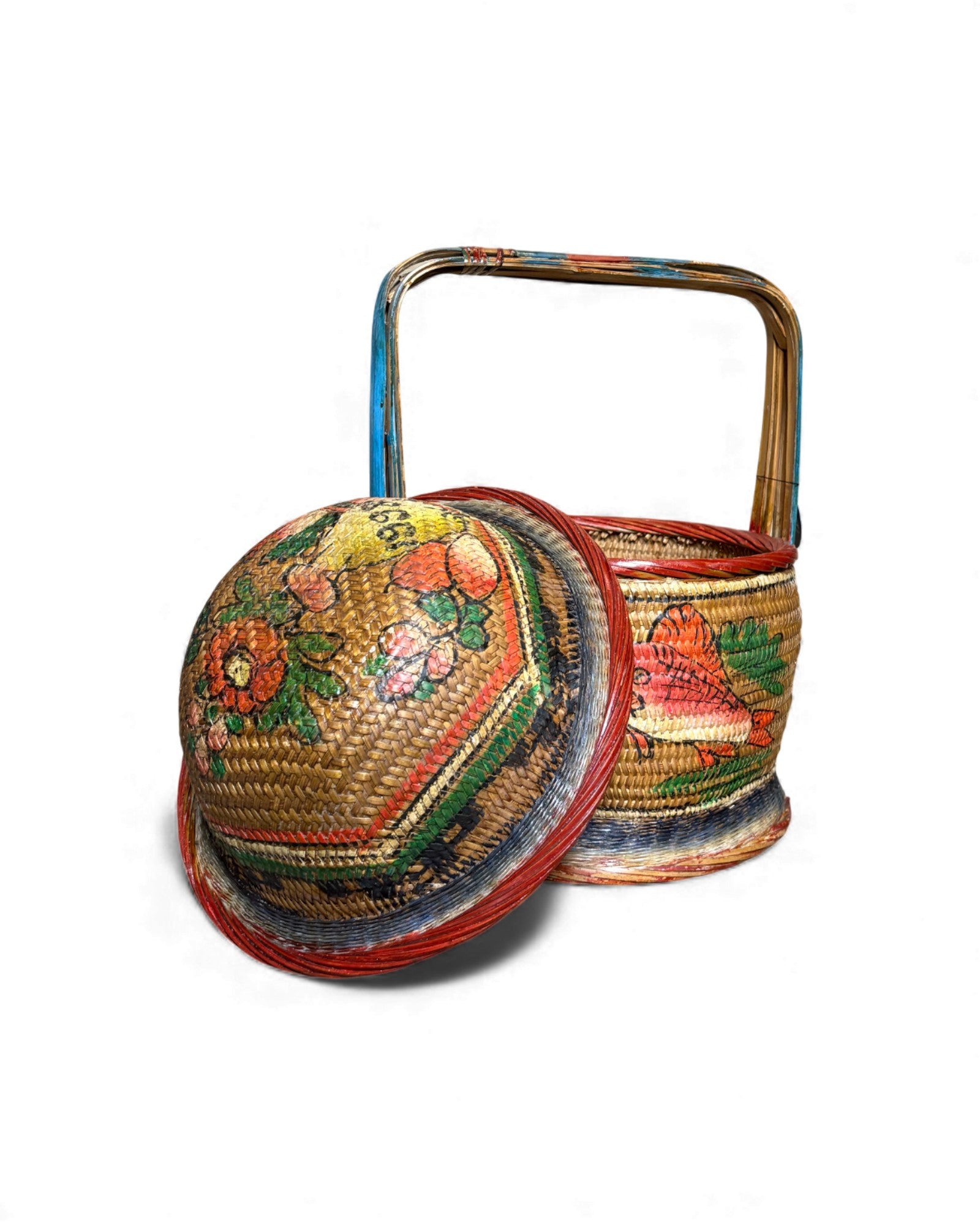 Decorated Woven Lidded Basket with Handle M - Surround Living - 8