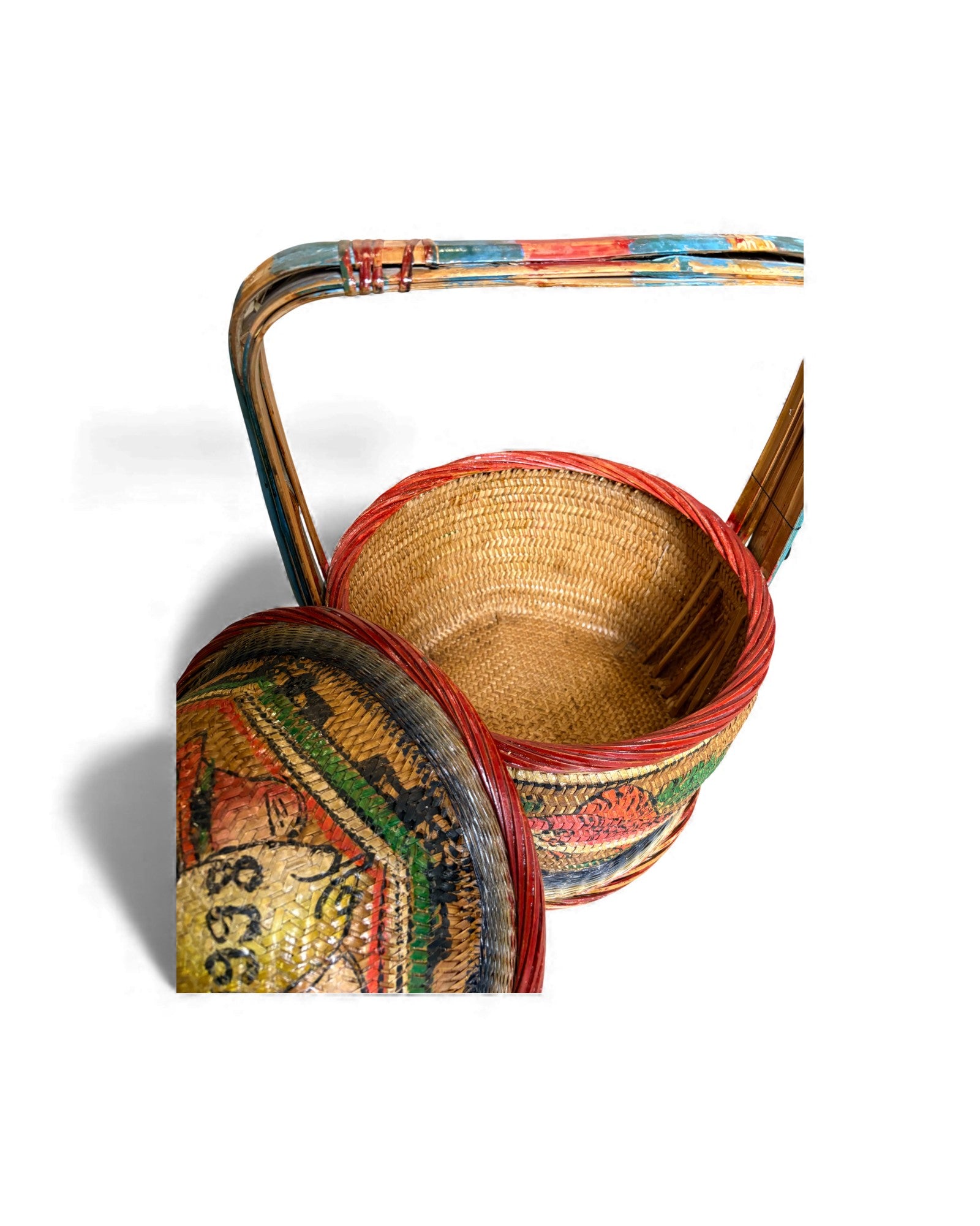 Decorated Woven Lidded Basket with Handle M - Surround Living - 10