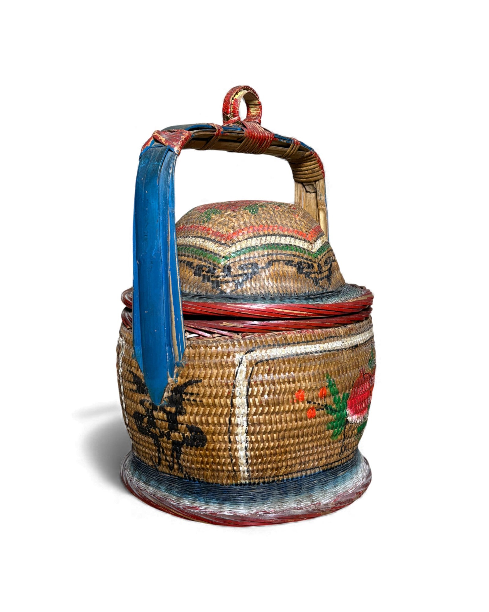 Decorated Woven Lidded Basket with Handle S - Surround Living - 11