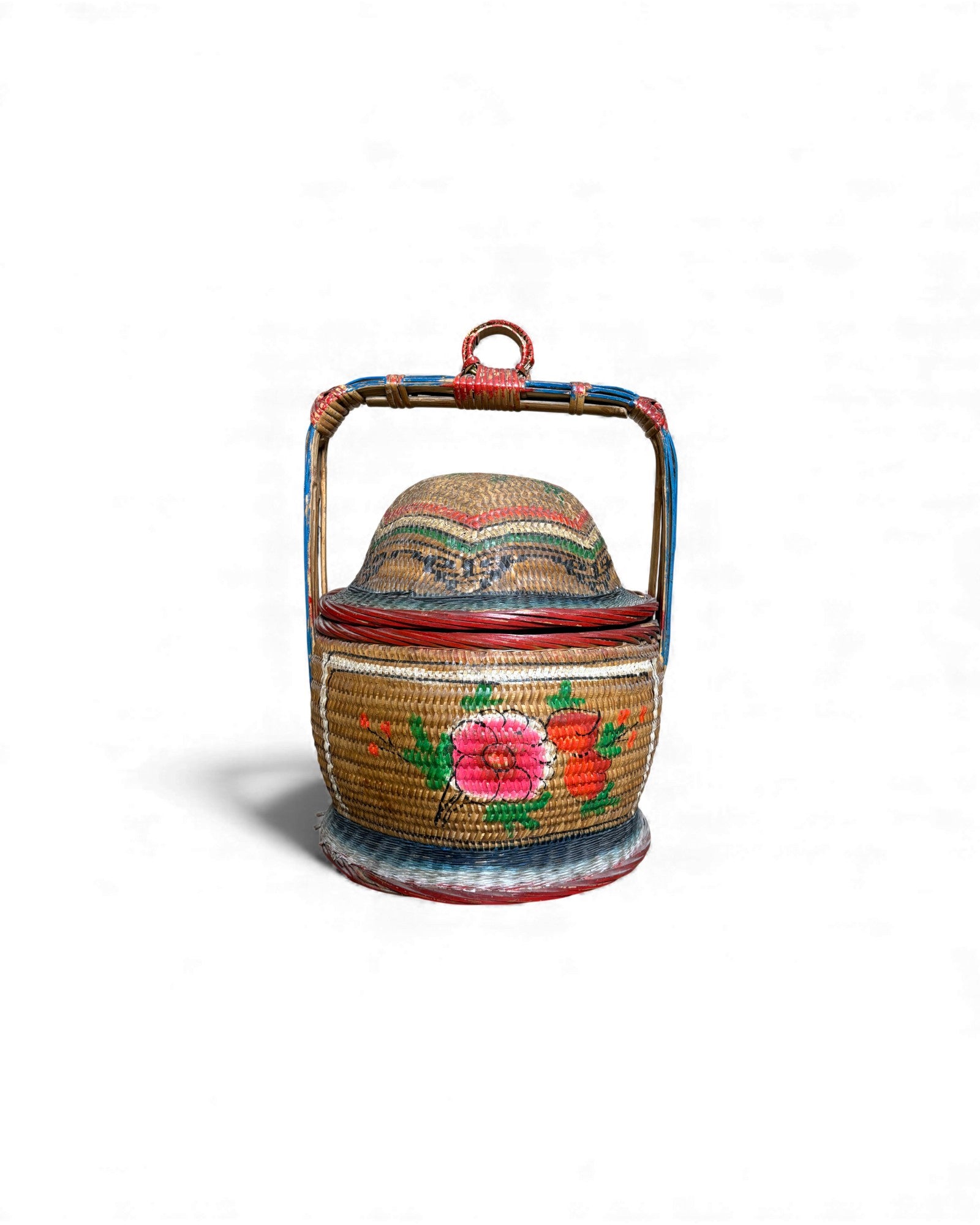 Decorated Woven Lidded Basket with Handle S - Surround Living - 9