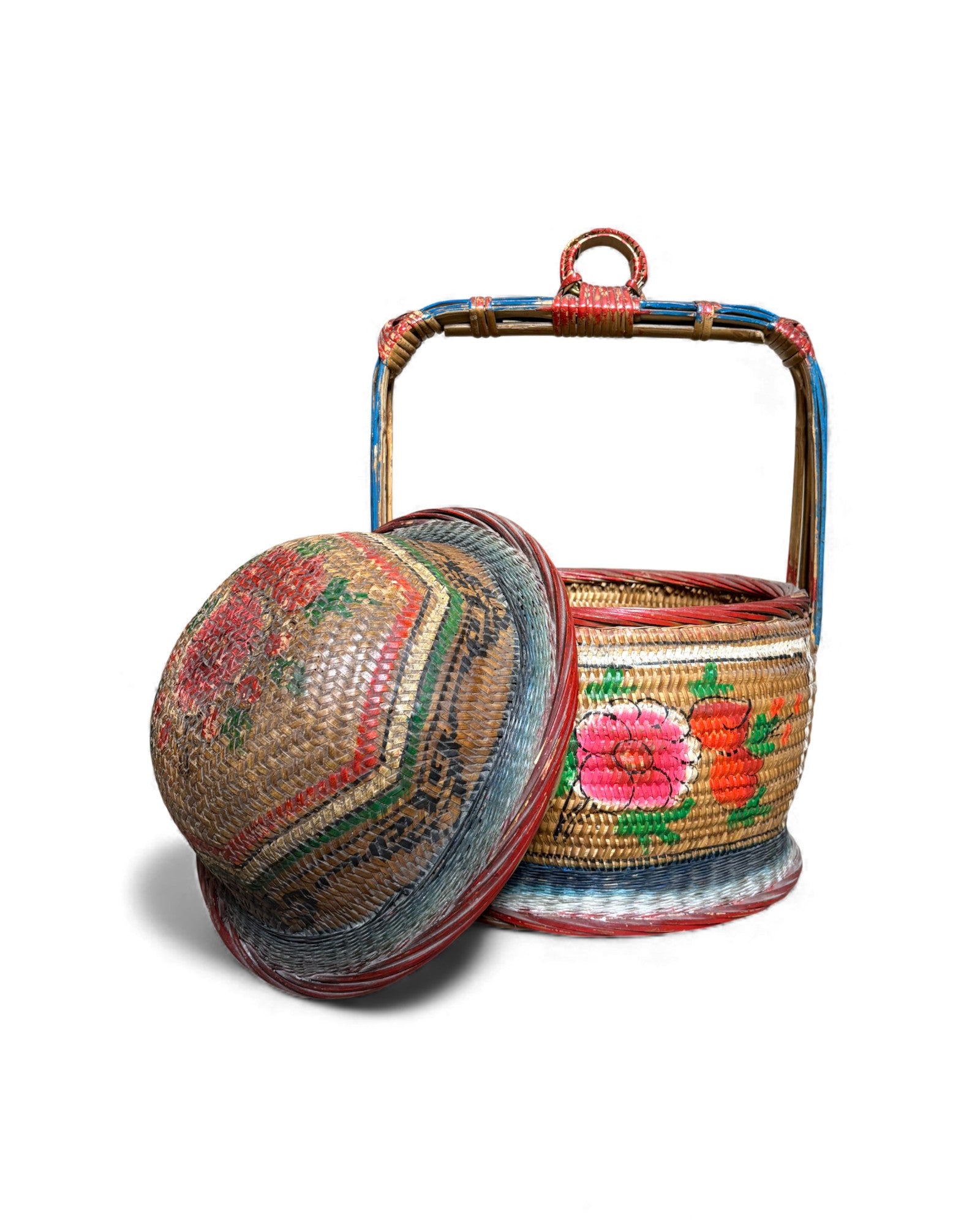 Decorated Woven Lidded Basket with Handle S - Surround Living - 8
