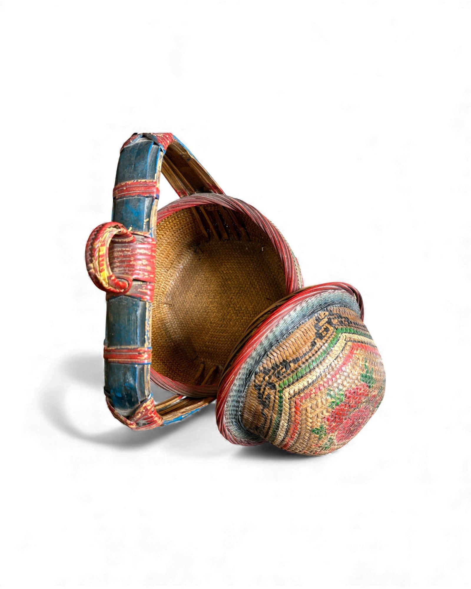 Decorated Woven Lidded Basket with Handle S - Surround Living - 5