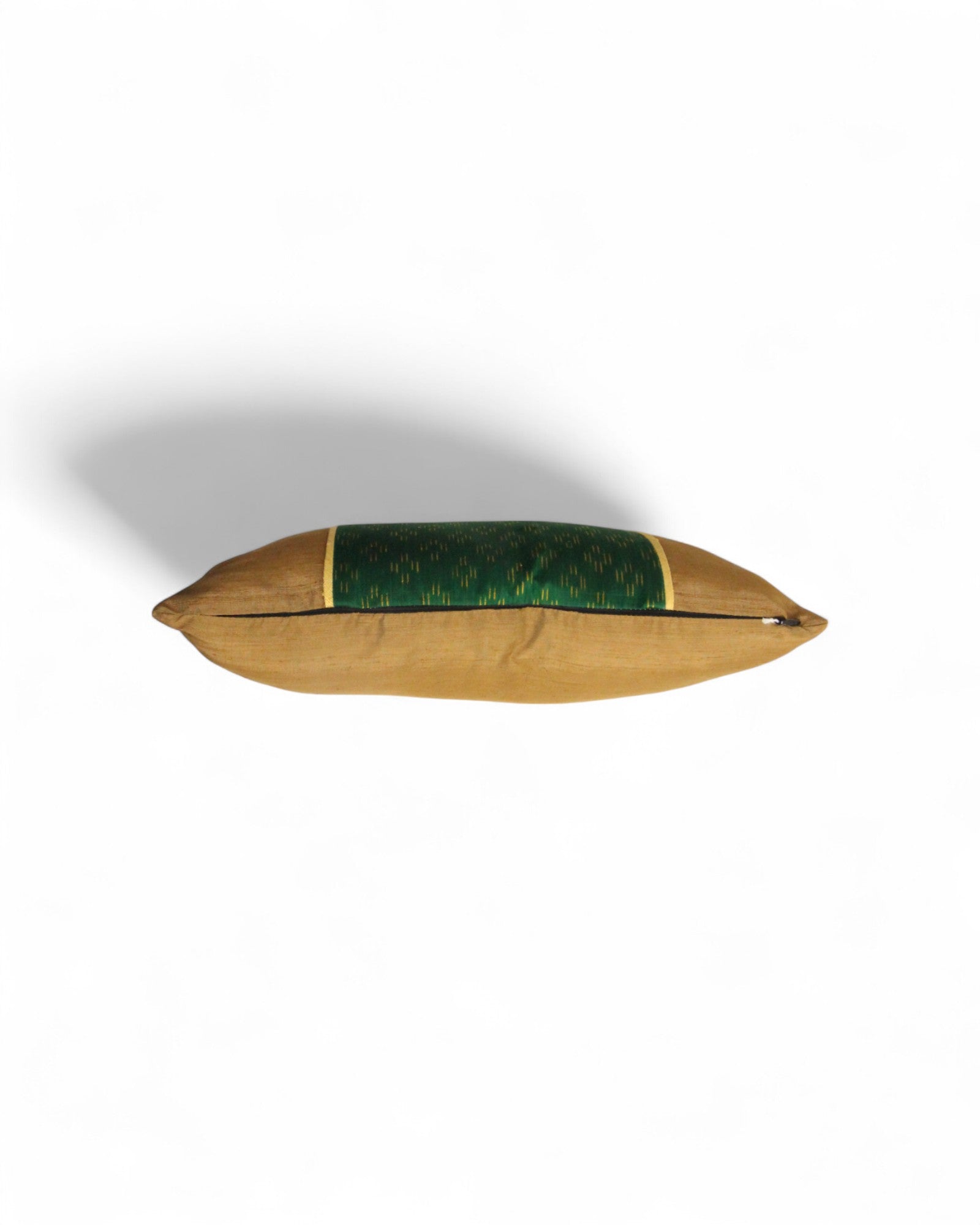 Lumbar Cushion in Handwoven Silk & Mudmee Silk Centre - Bronze & Green