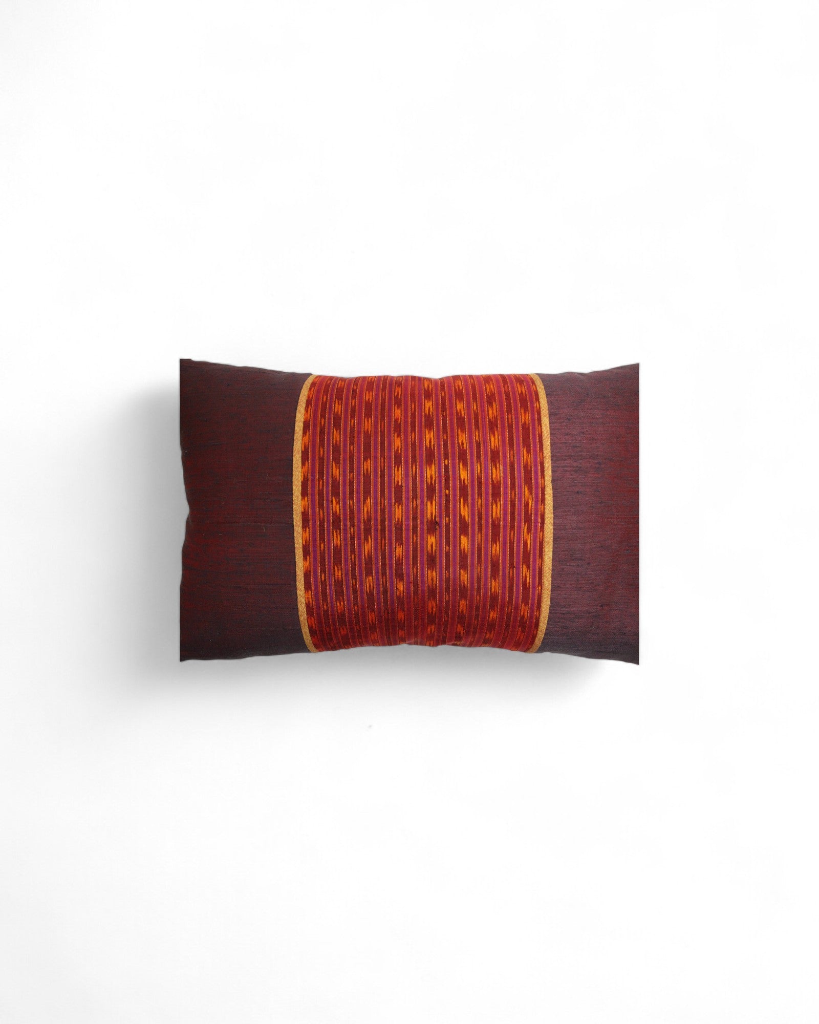 Lumbar Cushion in Handwoven Silk & Mudmee Silk Centre - Red & Golden Yellow