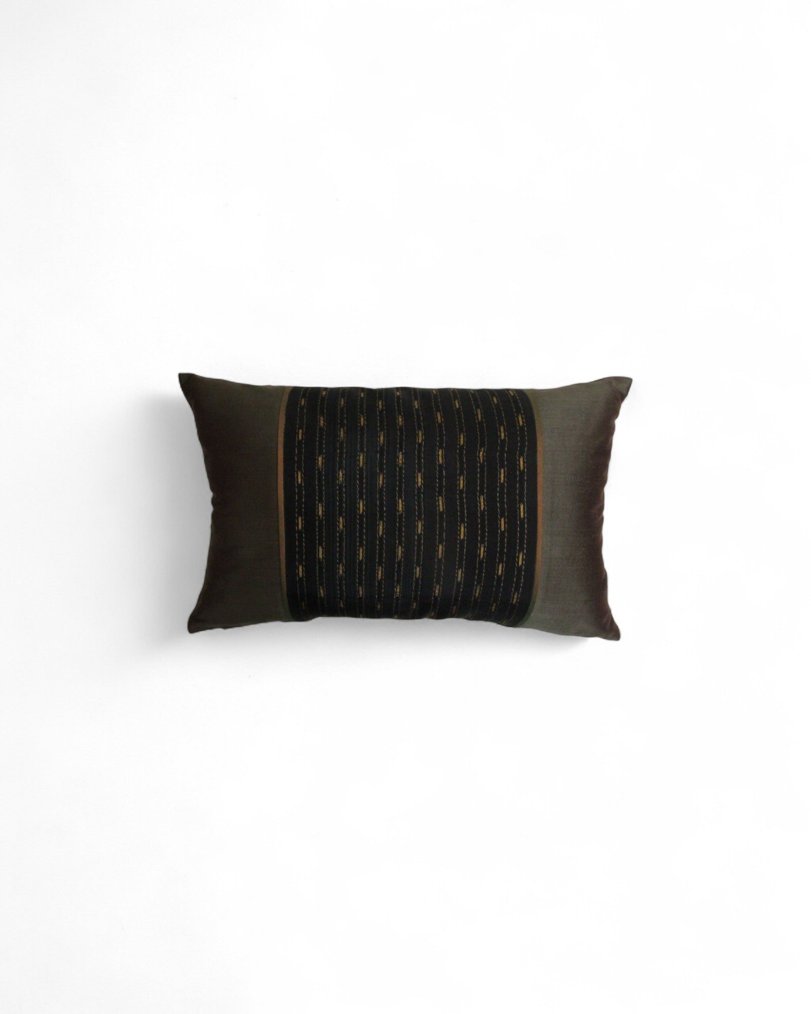 Lumbar Cushion in Handwoven Silk & Mudmee Silk Centre - Deep Taupe Silk