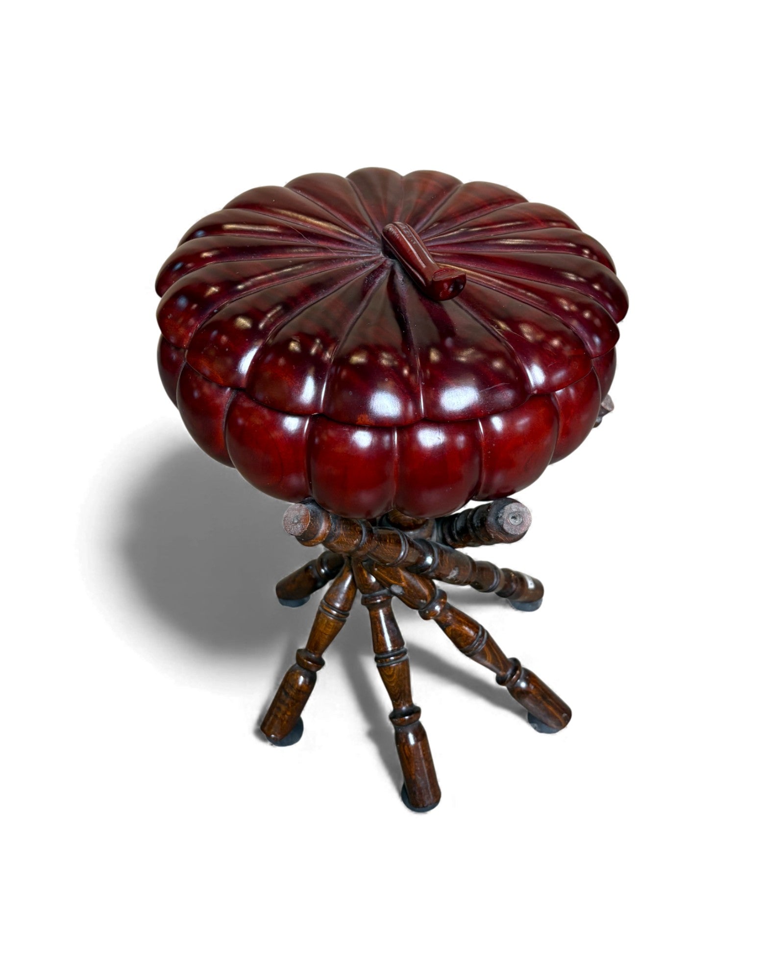 Turned Wood Tripod Stand Vase with Lacquered Gourd Vessel Surround Living - 1
