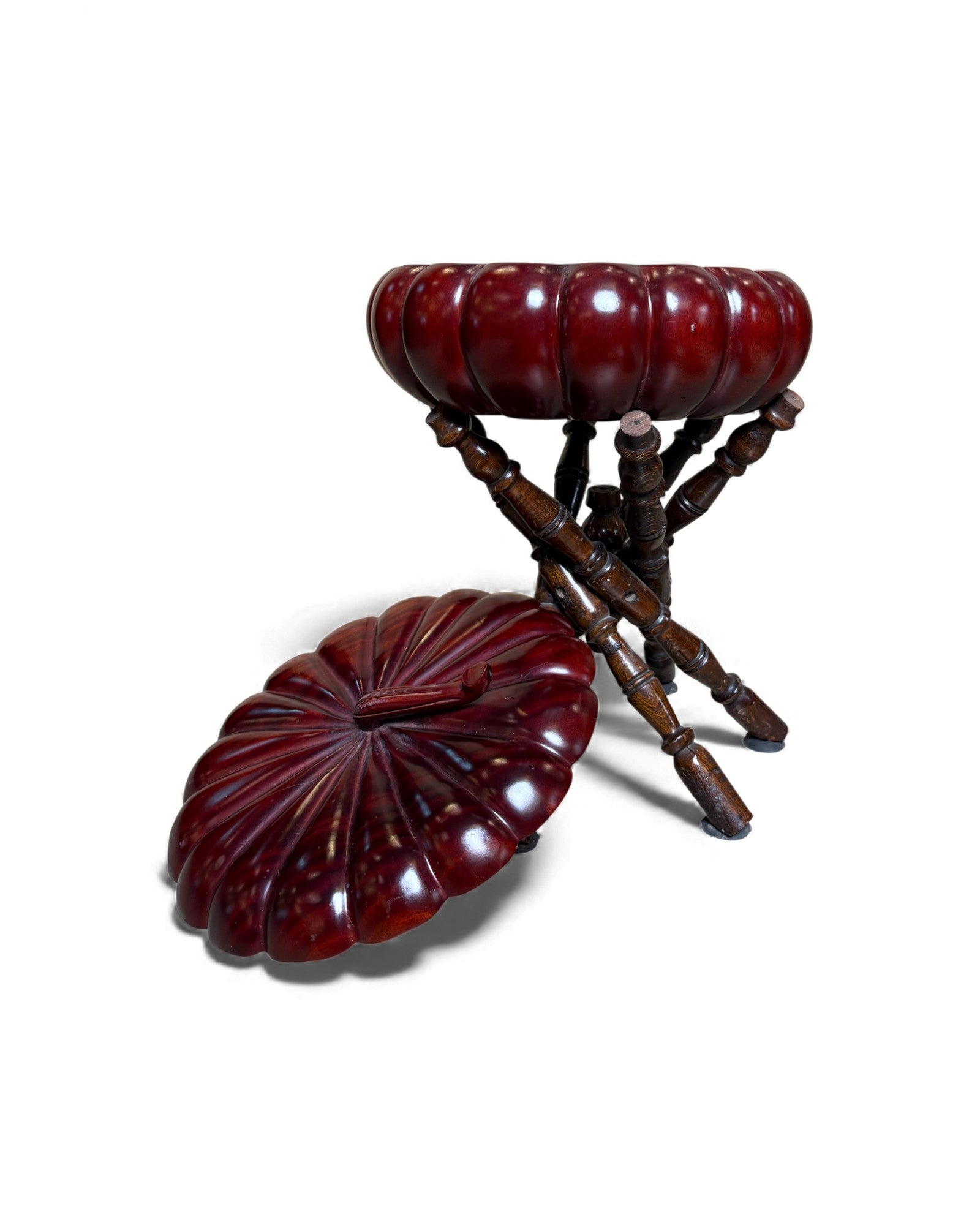 Turned Wood Tripod Stand Vase with Lacquered Gourd Vessel Surround Living - 7