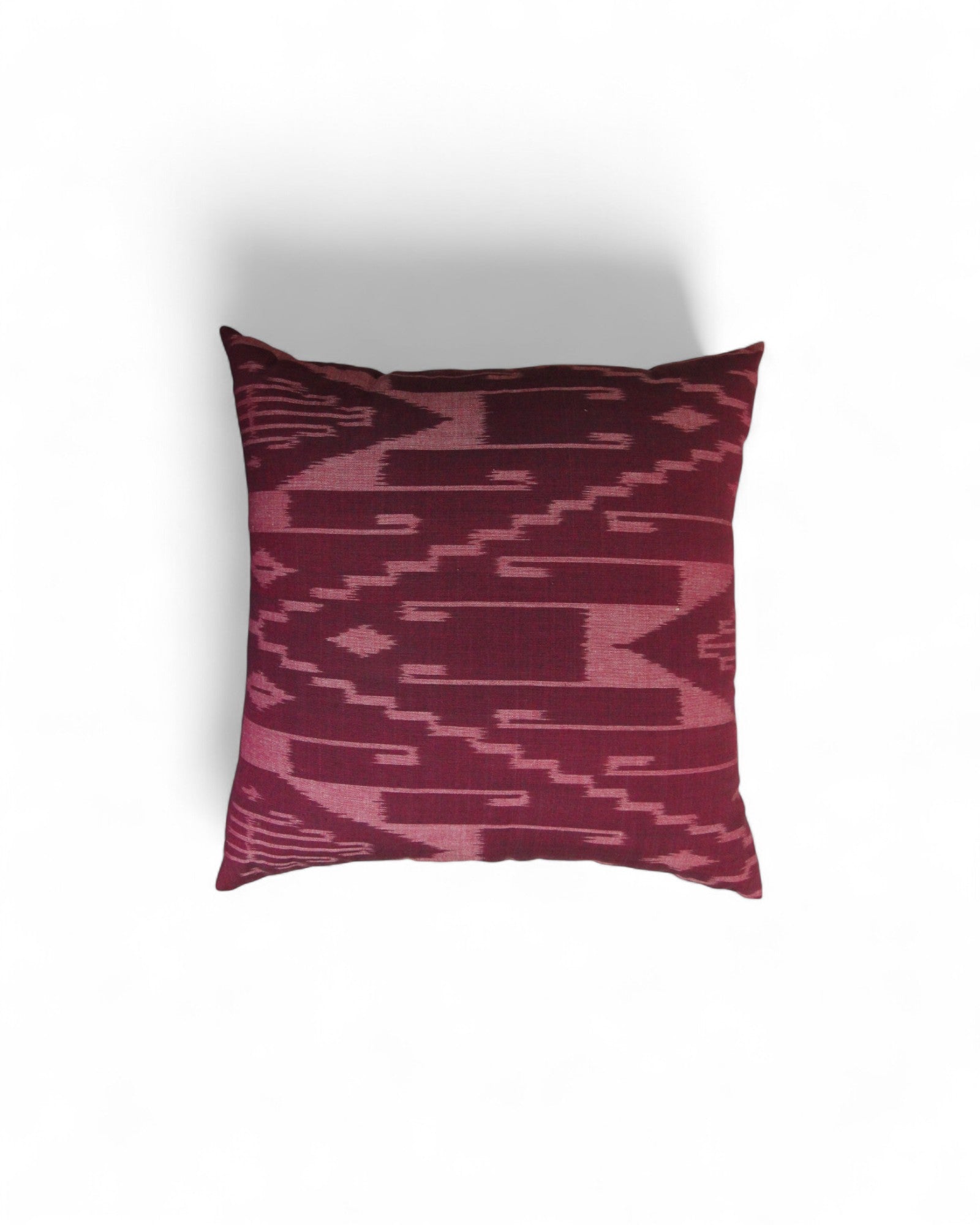 Square Cushion, Handwoven Mudmee (ikat) Fabric - Burgundy