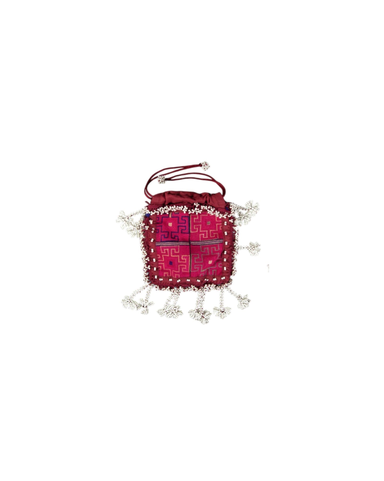 Swat Valley Beaded Purse With Fine Silk Embroidery - Crimson