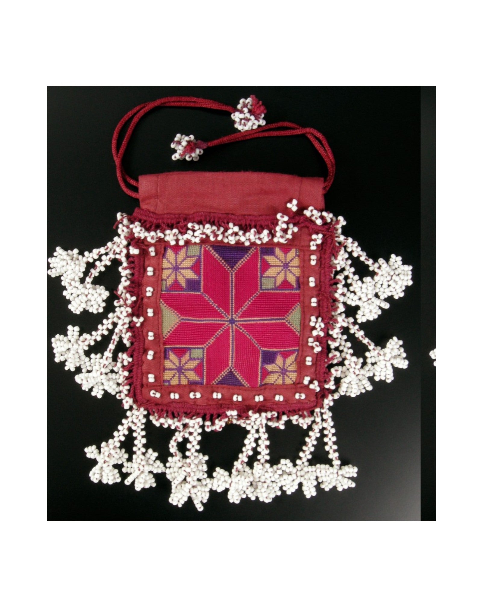 15 Beaded Purse With Fine Silk Embroidery - Floral Red & White - Surround Living - 5