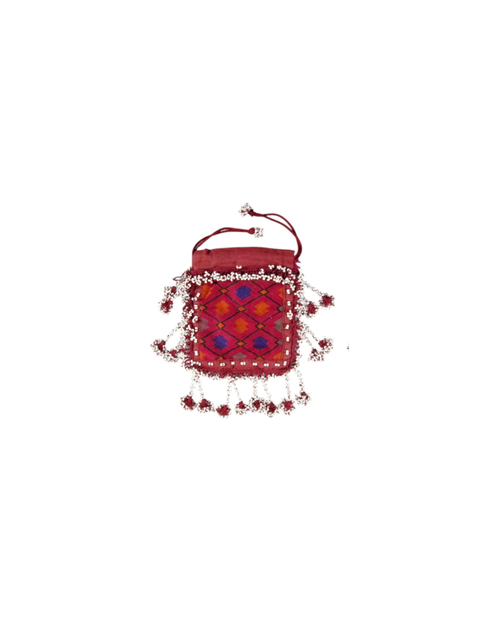 Swat Valley Beaded Purse With Fine Silk Embroidery - Dark Pink