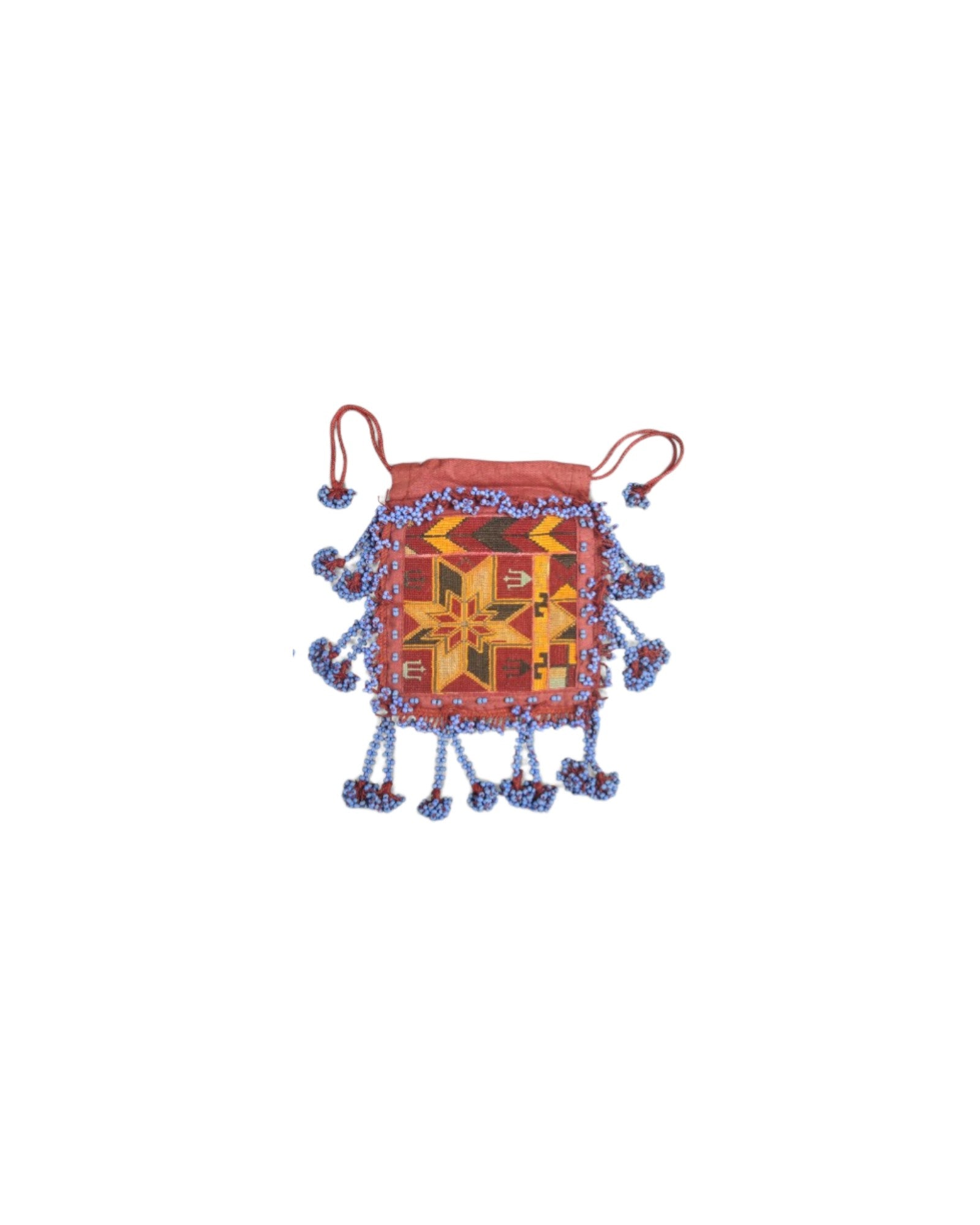 Swat Valley Beaded Purse With Fine Silk Embroidery - Pink & Blue