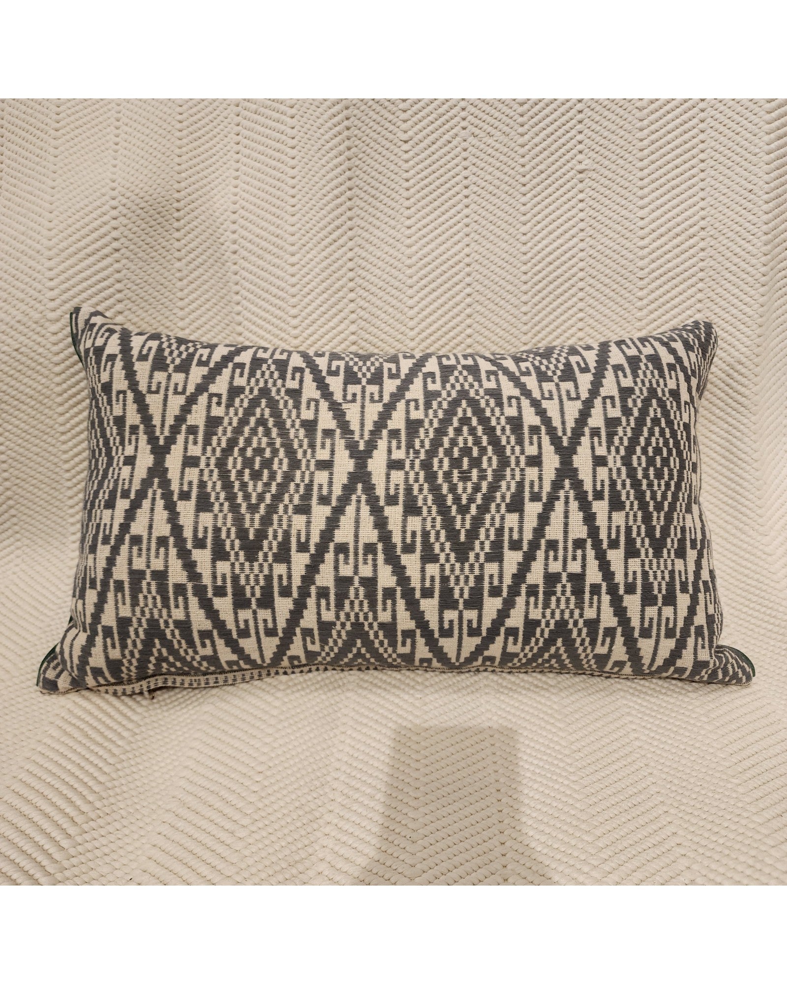 Handwoven Khit Lumbar Cushion - Cream & Misty Green