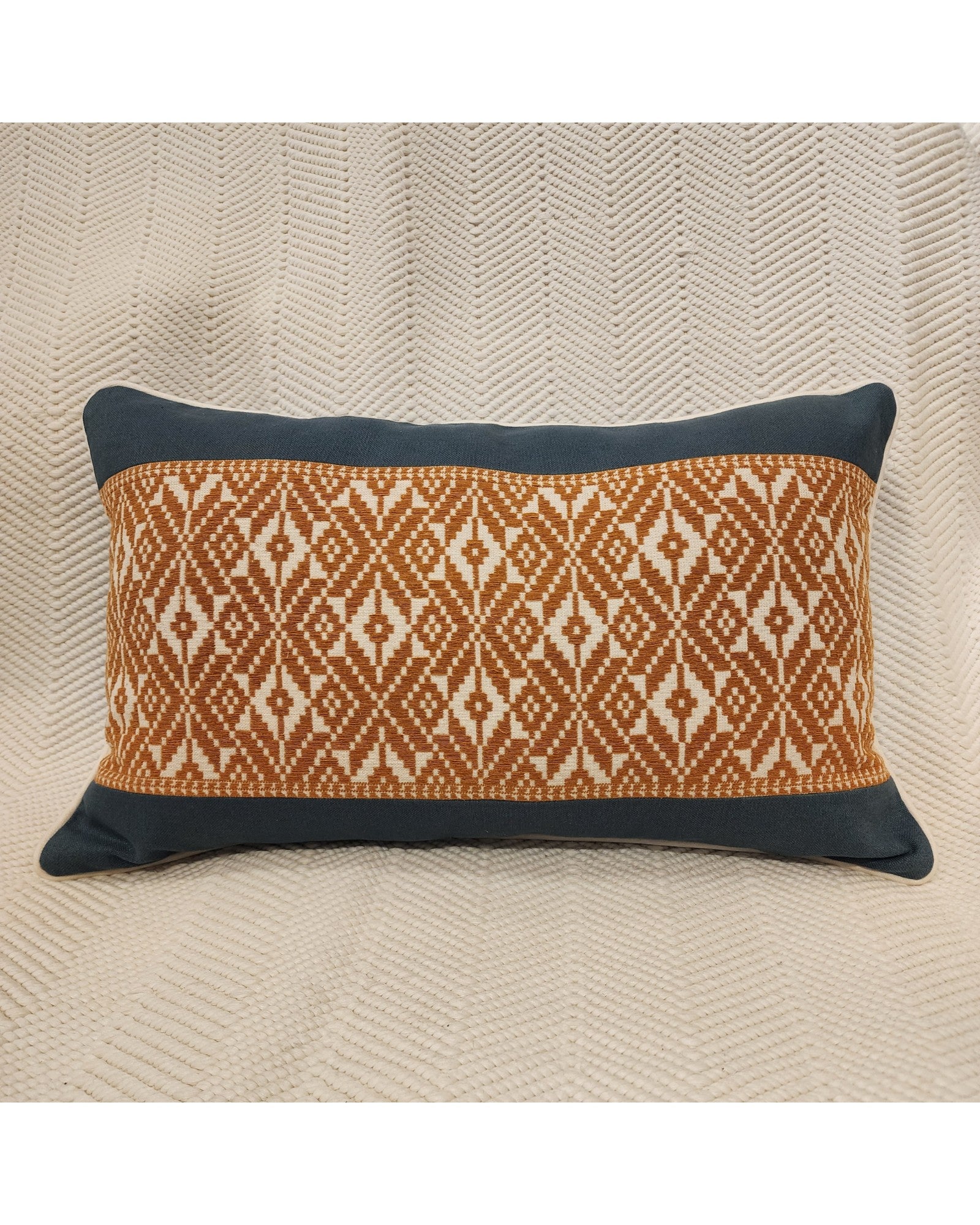 Handwoven Khit Lumbar Cushion - Deep Blue & Orange