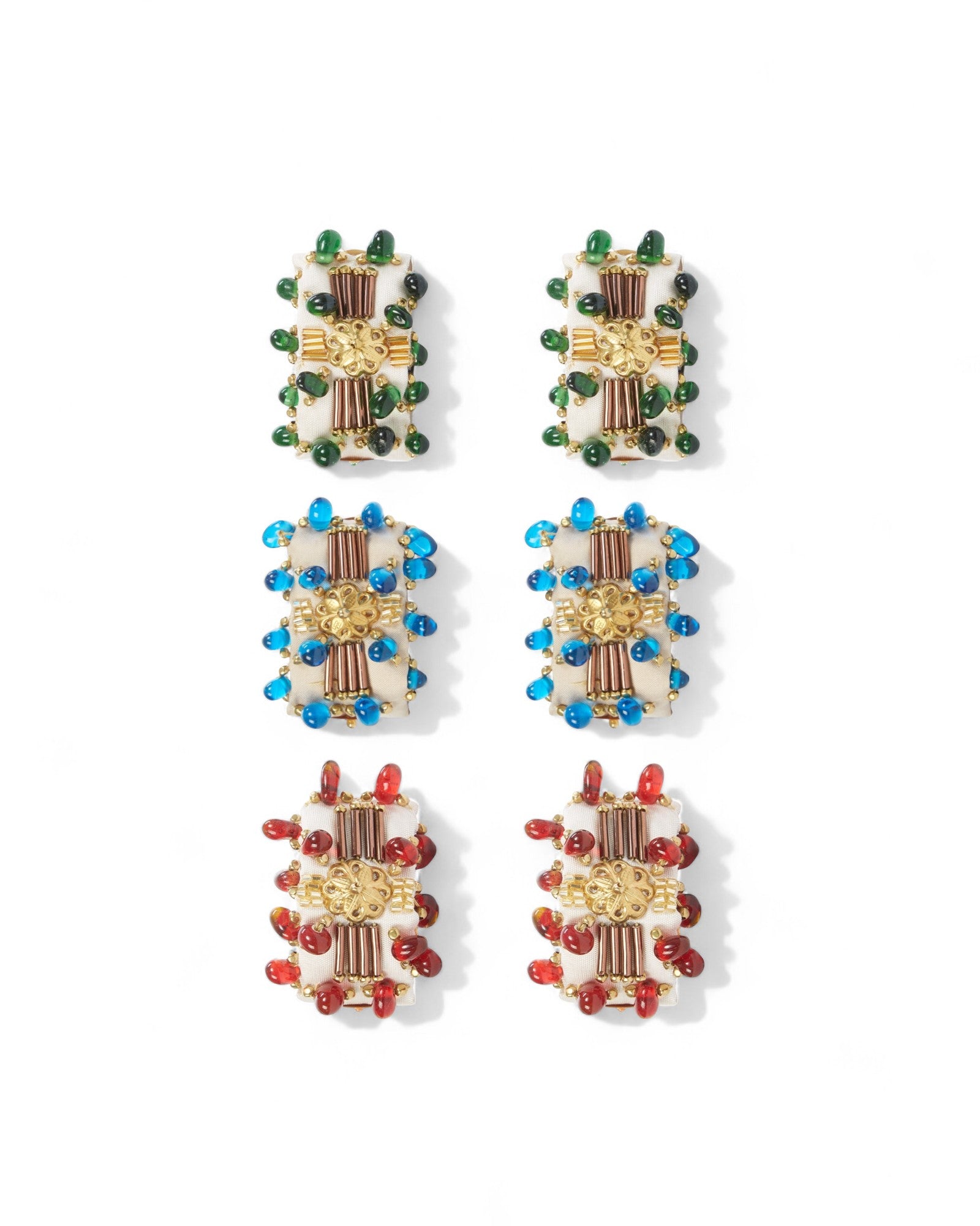 Thai Silk Multi-Crystal Napkin Rings - Set of 6