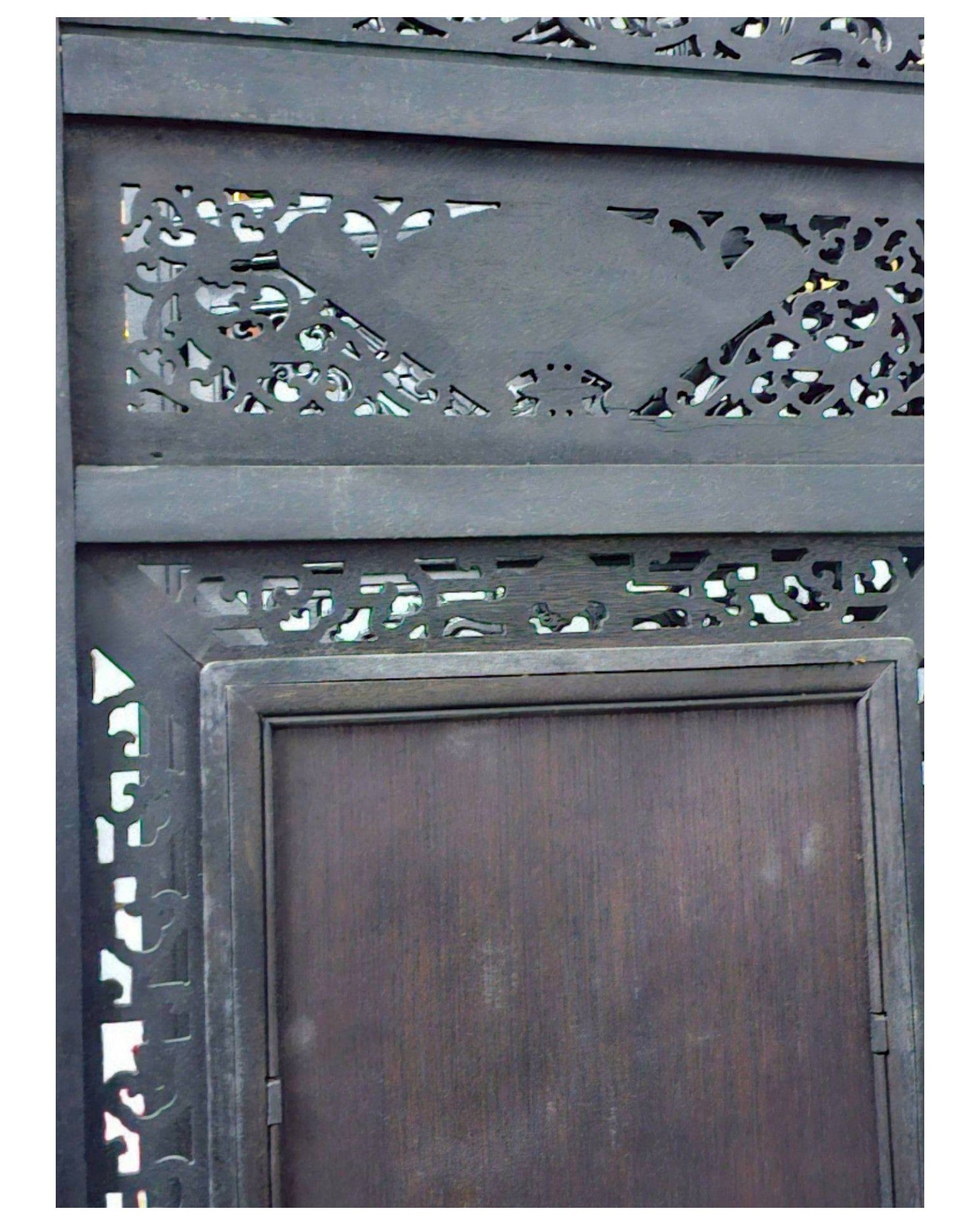 Four-Panel Hardwood Folding Screen with Blue-and-White Porcelain Insets