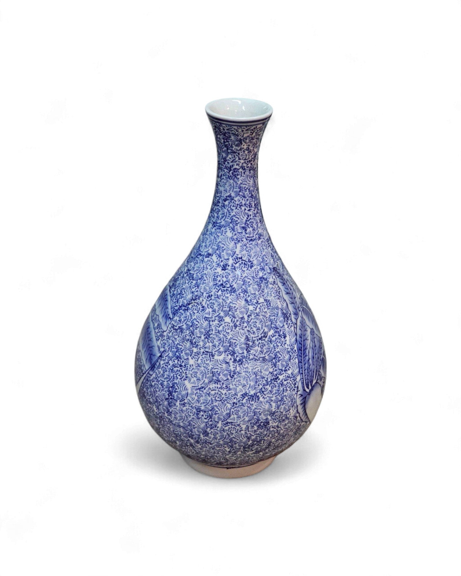 Blue and White Bottle Vase with Floral Scrolls