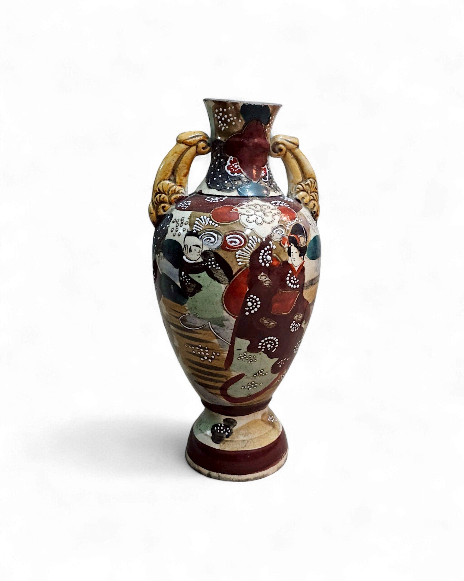 Japanese Kutani-Style Vase with Geisha and Samurai Motifs