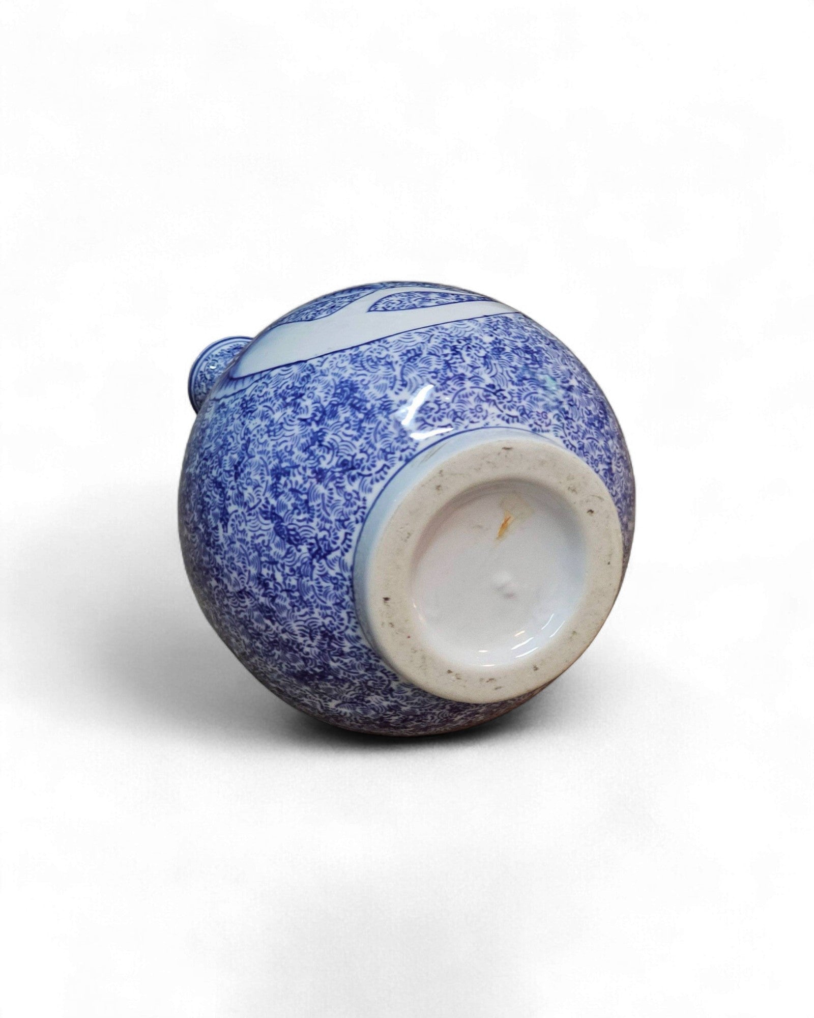 Blue and White Bottle Vase with Floral Scrolls