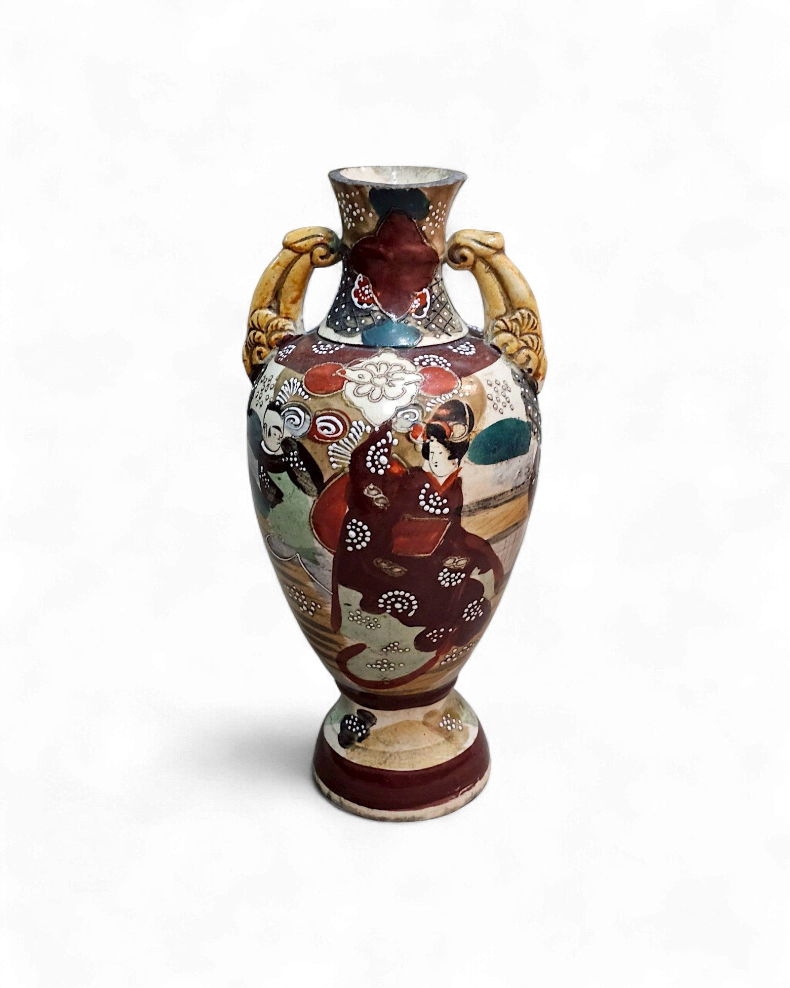Japanese Kutani-Style Vase with Geisha and Samurai Motifs