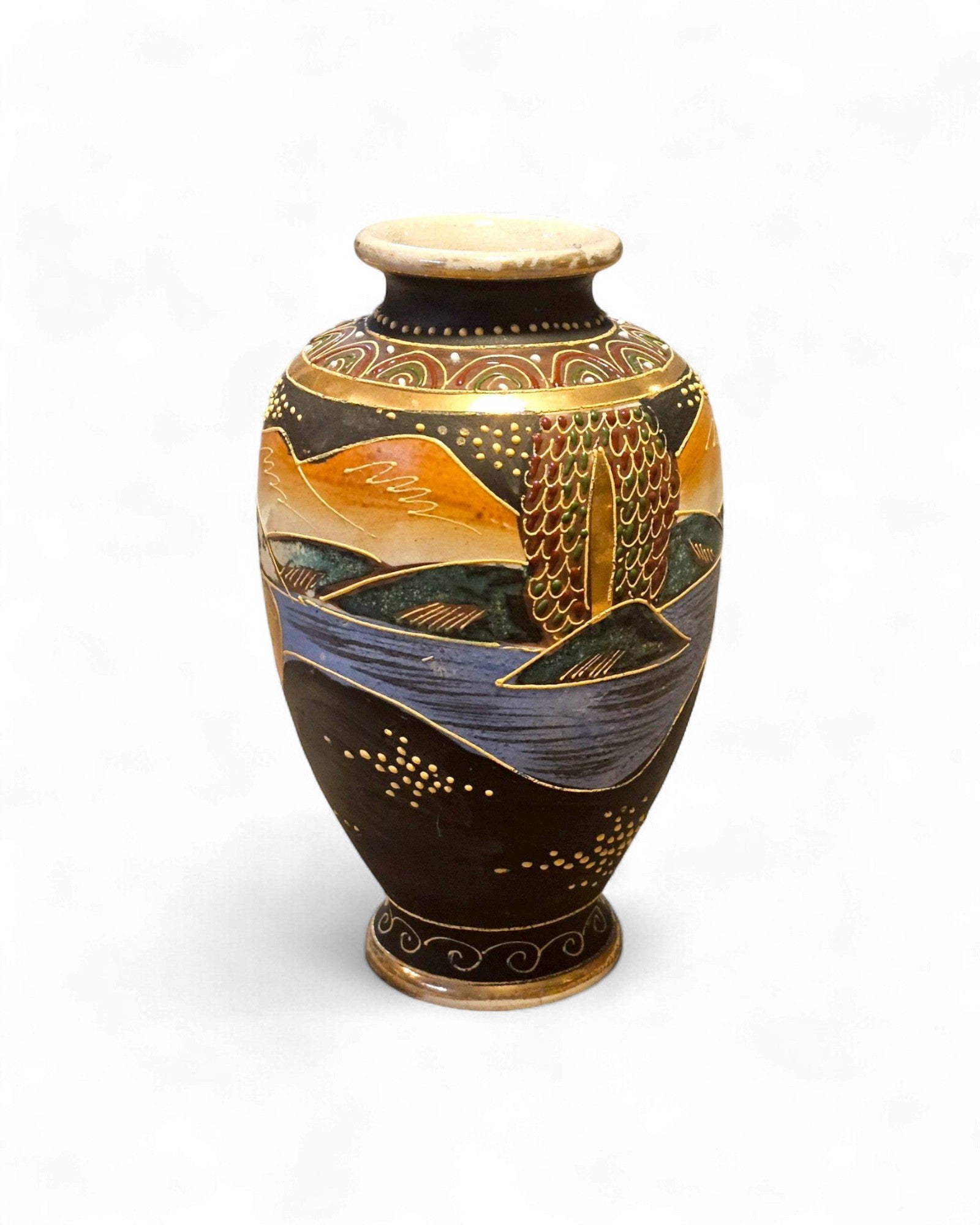 Japanese Kutani Vase with Buddhist Figures
