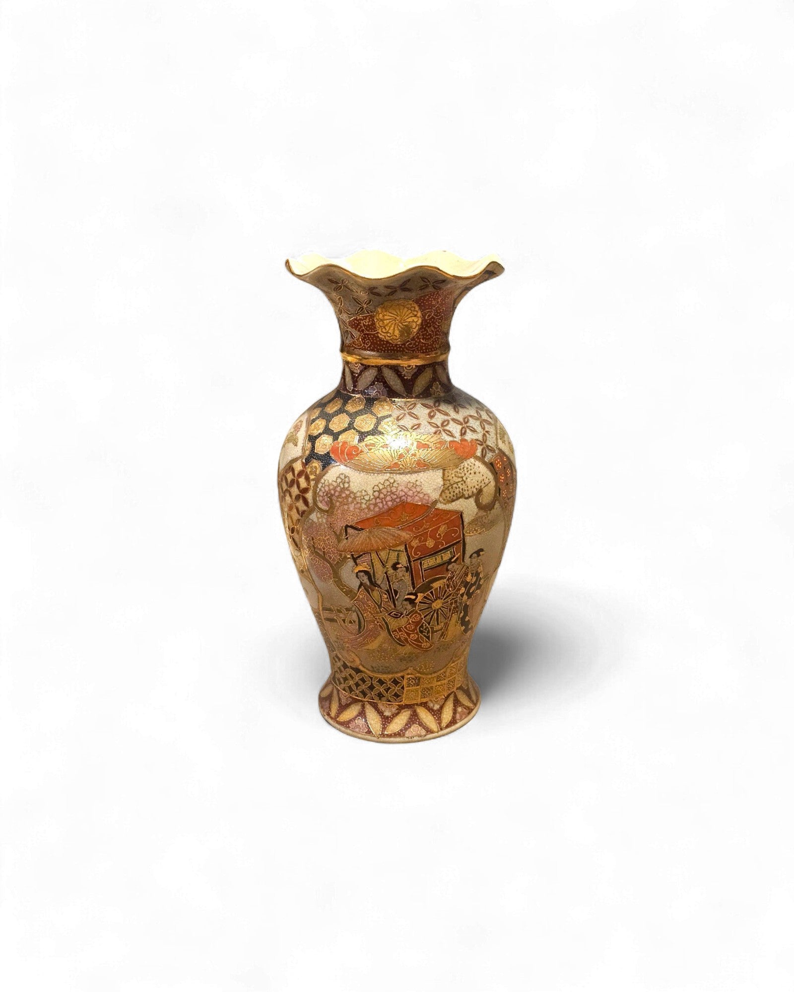 Japanese Kutani Vase with Fan and Figure Motifs