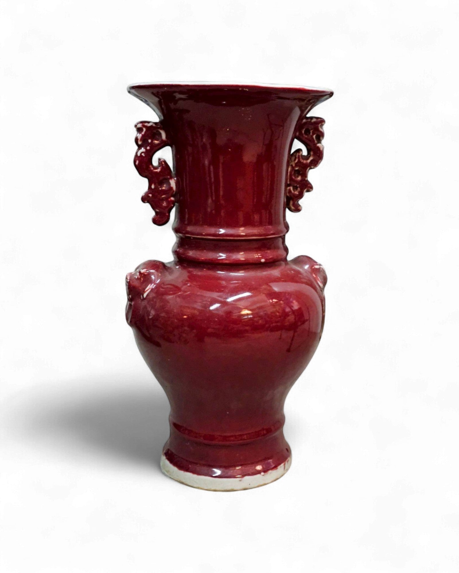 Cherry-Red Glazed Ceramic Vase