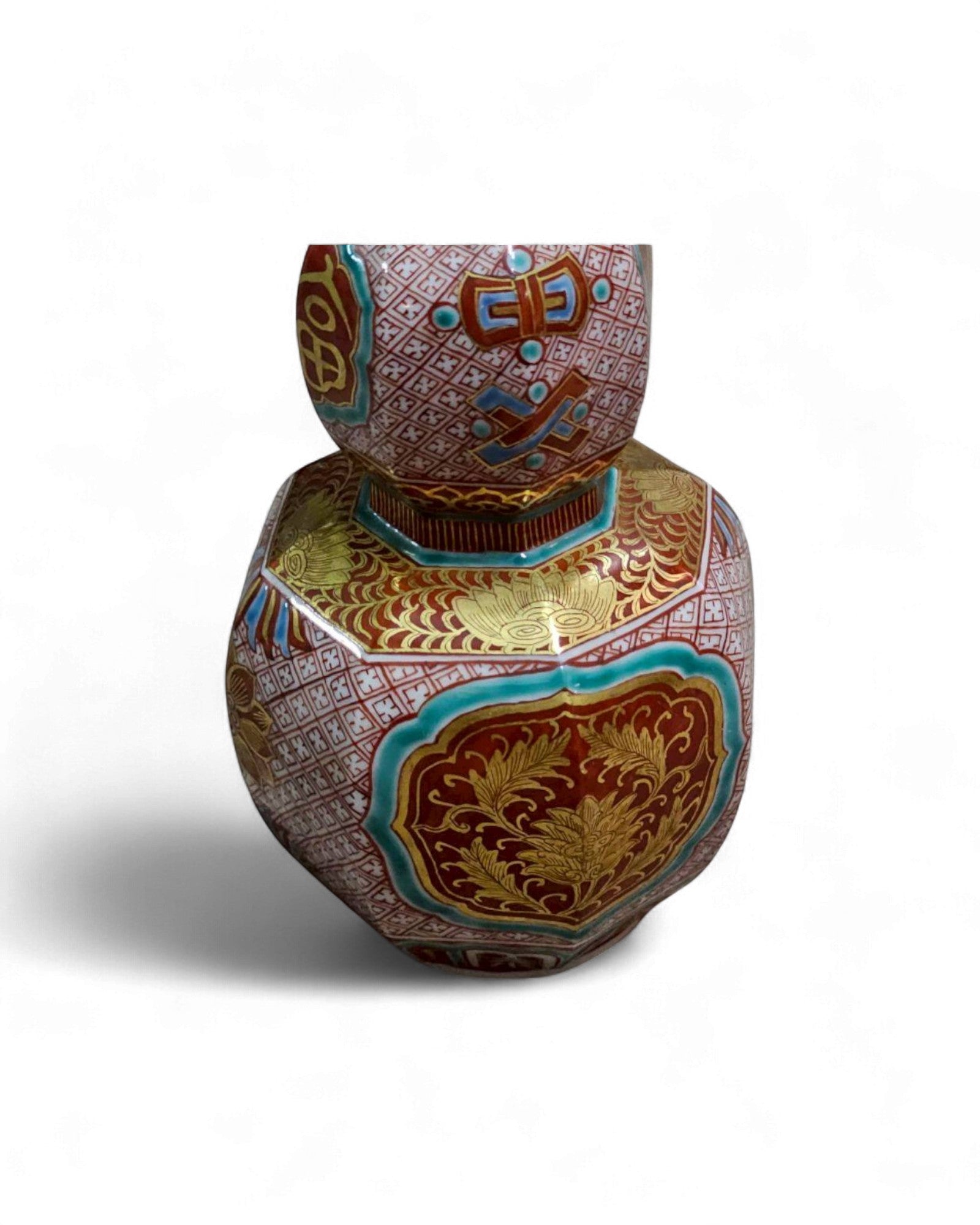 Japanese Kutani Double-Gourd Vase with Gilded Motifs