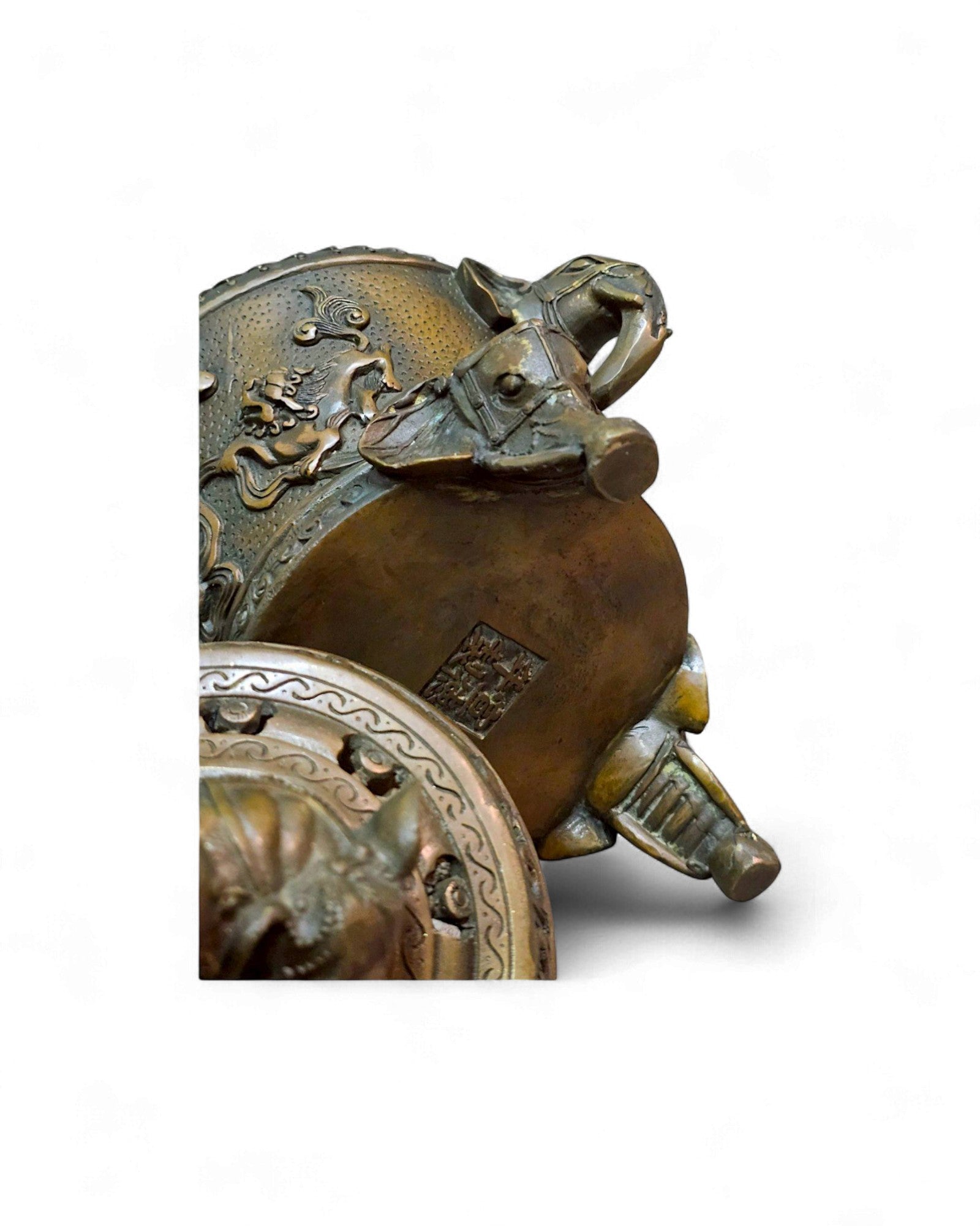 Bronze Incense Burner with Elephant Finial & Tripod Elephant-Head Legs