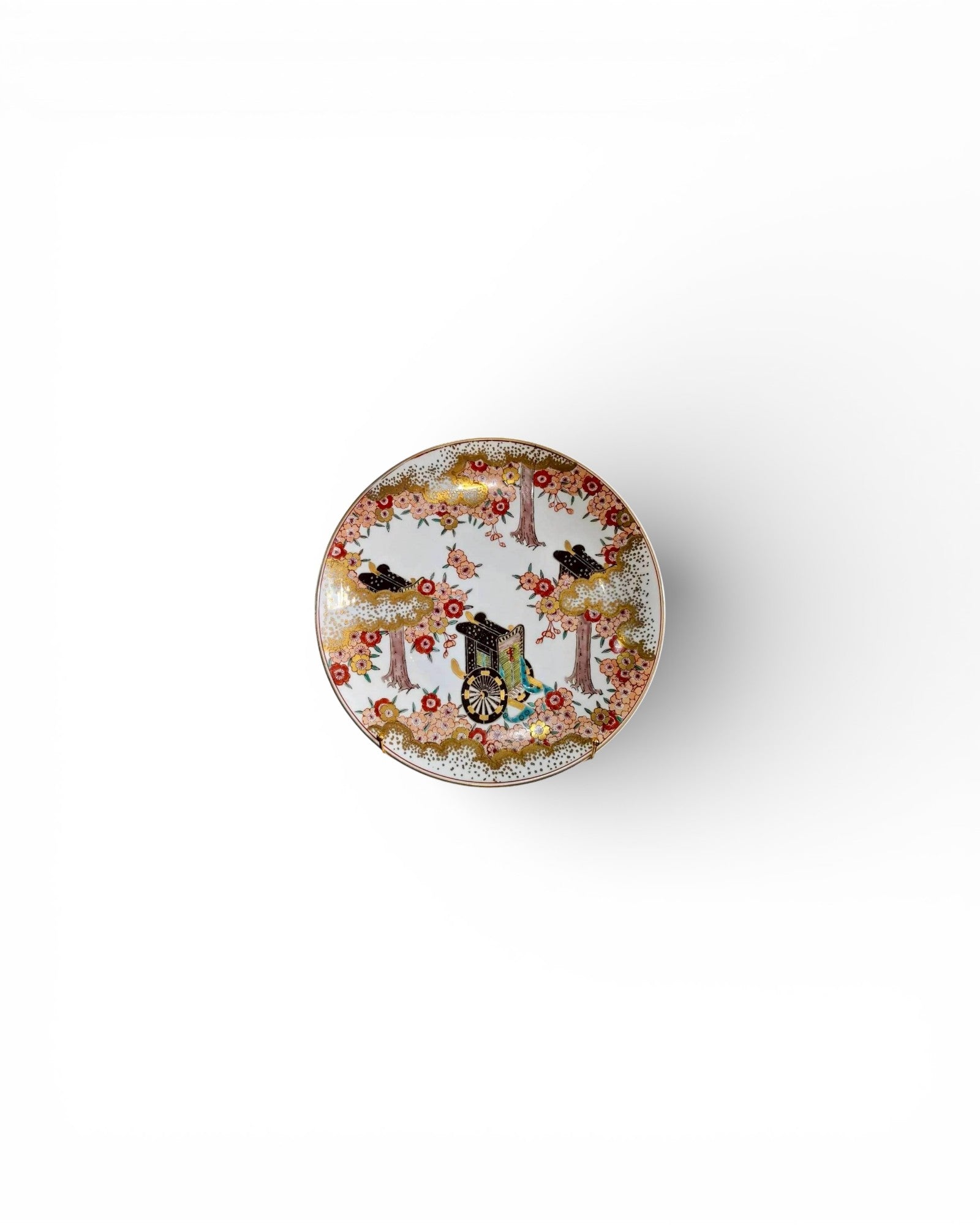 Japanese Kutani Decorative Plate with Palanquin & Cherry Blossom Motif - Surround Living - 1