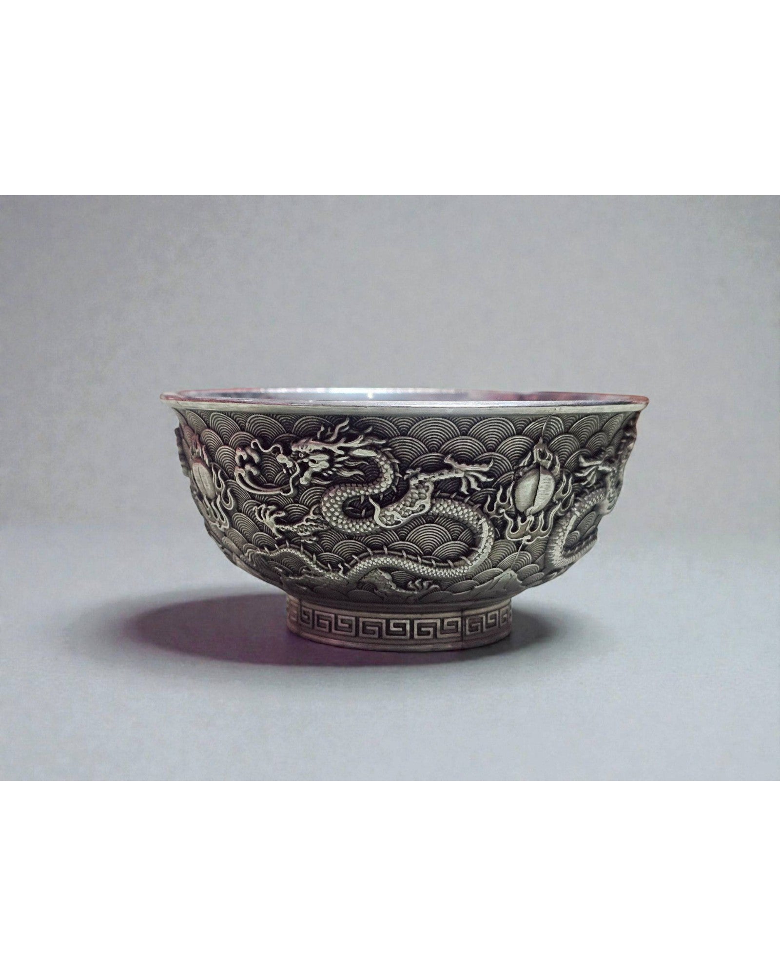 Silver-Plated Bowl with Imperial Dragon Motif