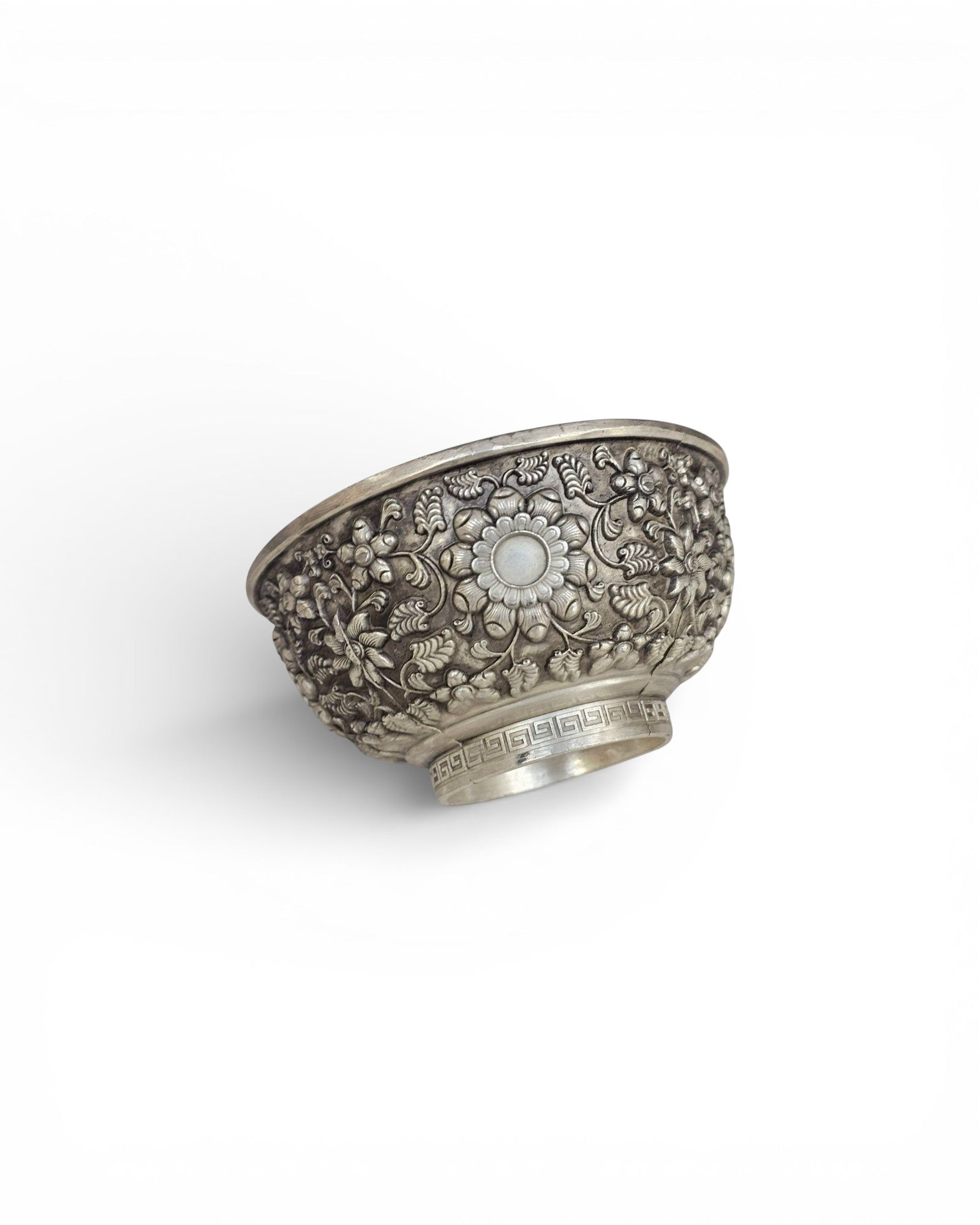 Silver-Plated Bowl with Chrysanthemum Motif