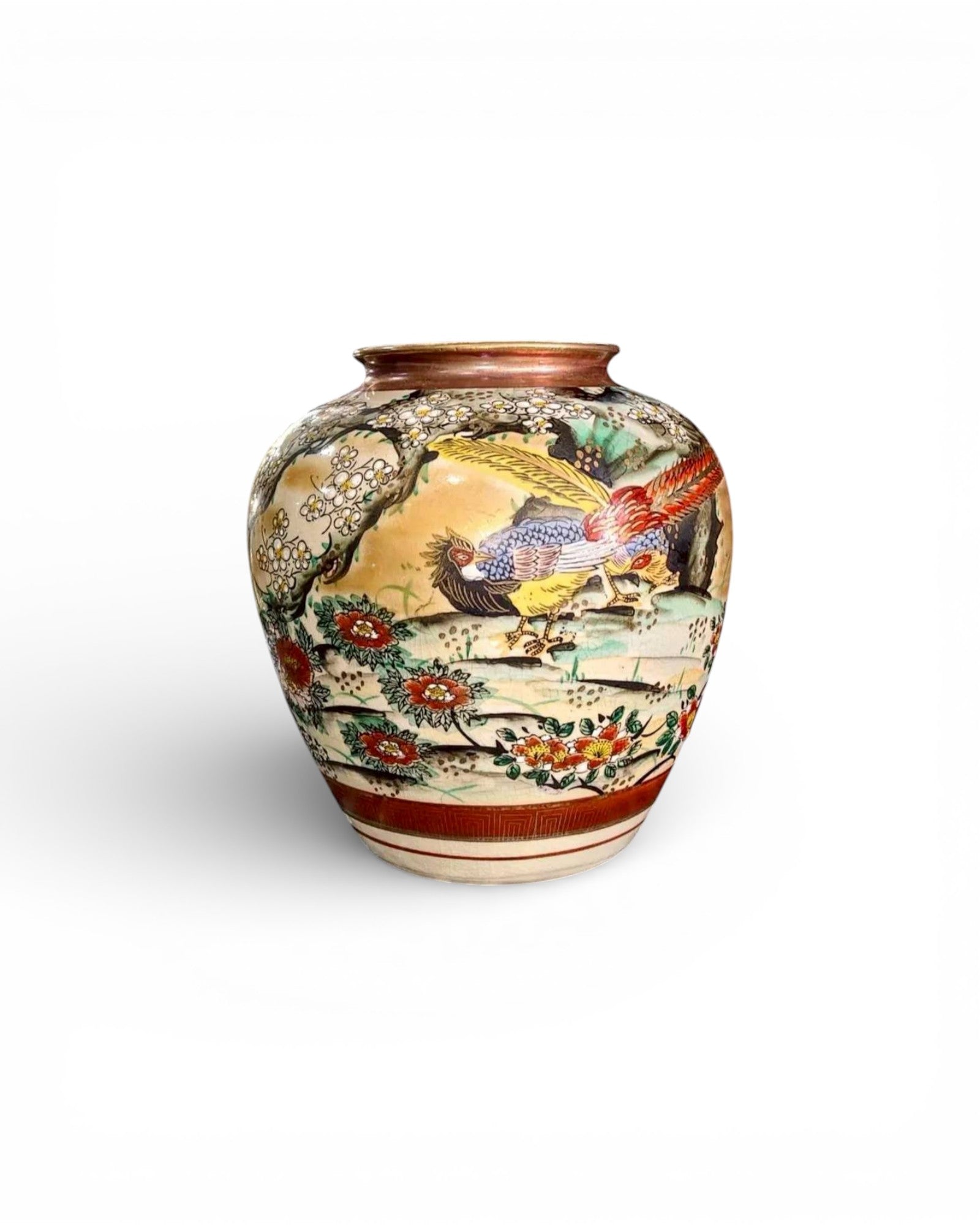 Japanese Kutani Hand-Painted Bird & Floral Vase